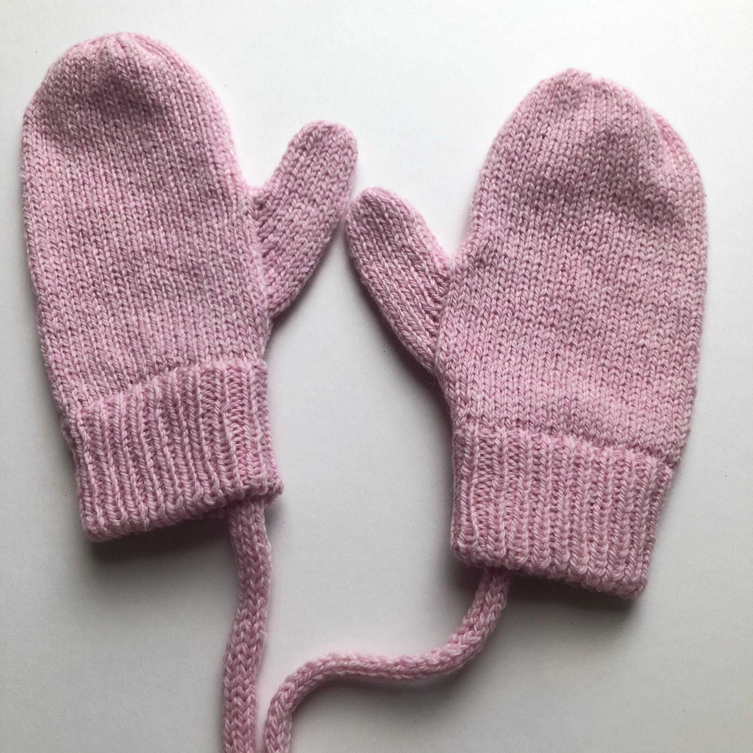 Pink Lambswool Knitted Mittens on a String