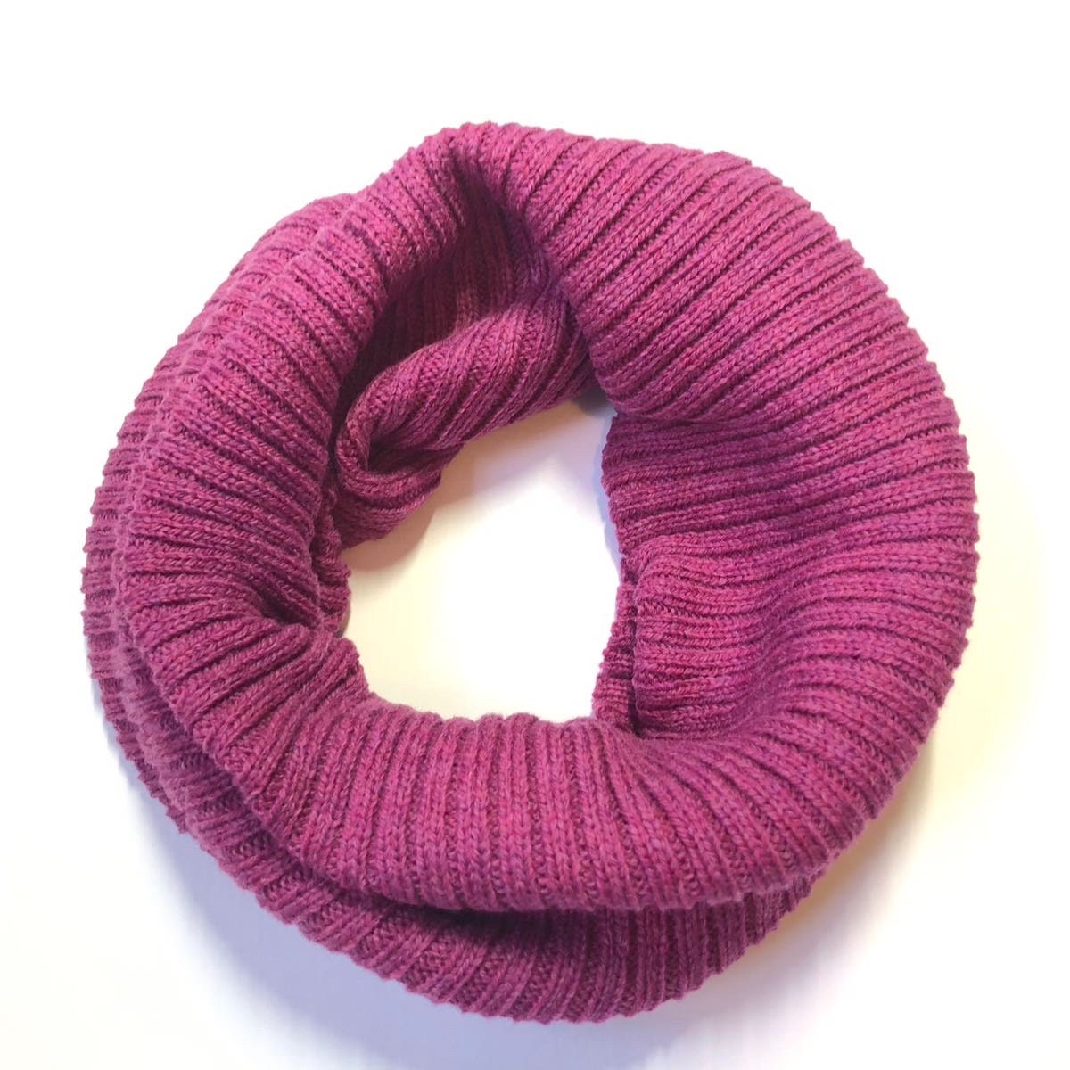 Loganberry Pink Snood / Ribbed Lambswool Knitted Neck Warmer / Unisex Design
