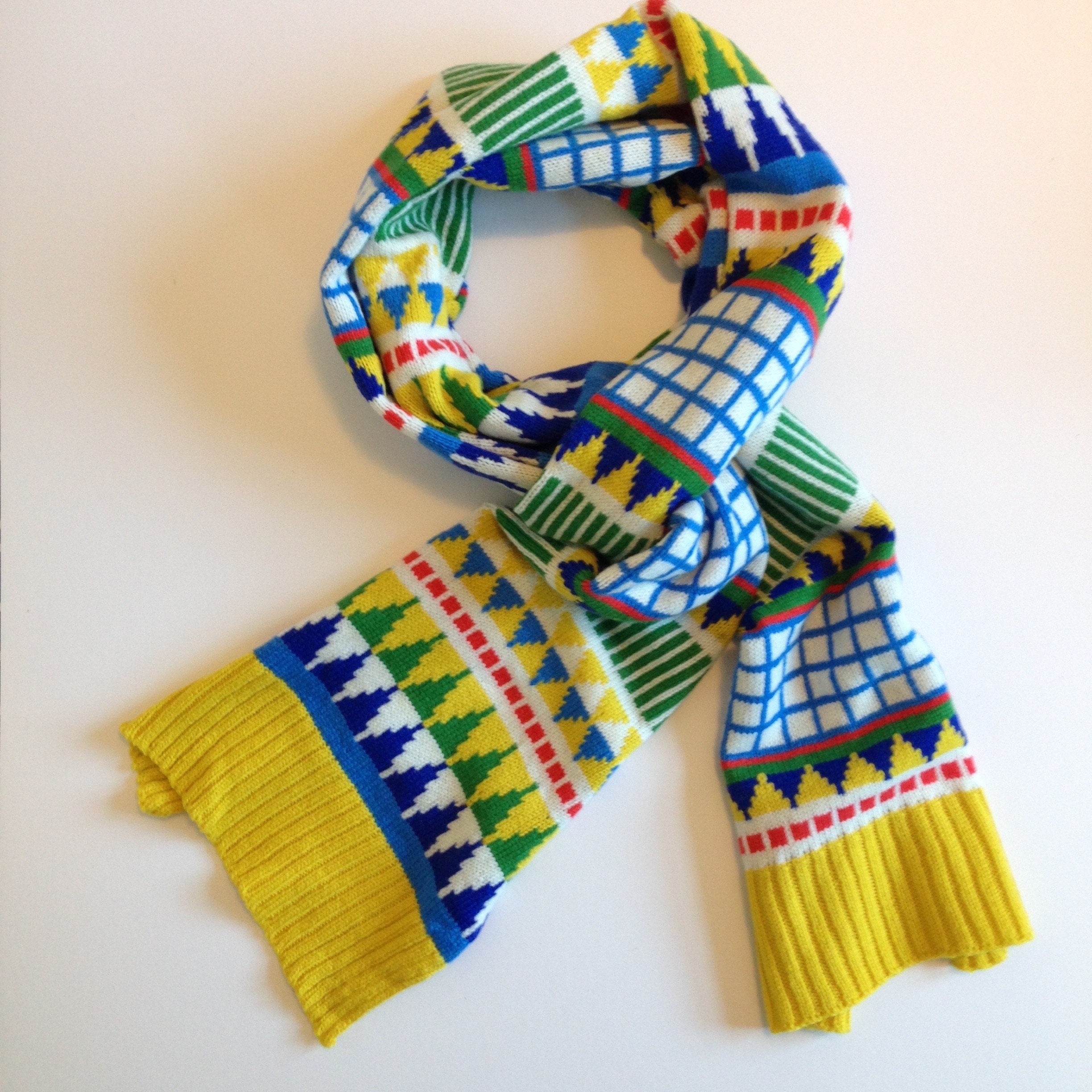 Handmade Fairisle Lambswool Scarf: Colorful Geometric Knit