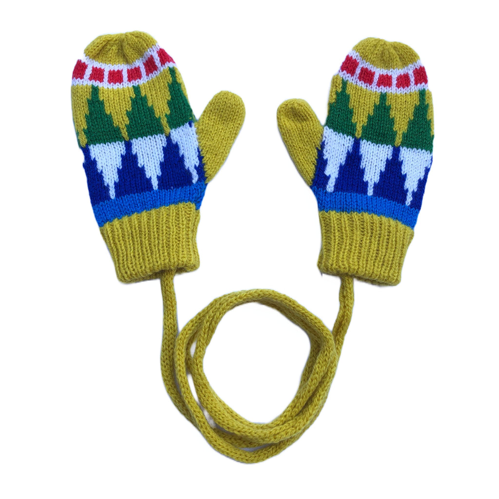 Fair Isle Knitted Lambswool Kids Mittens on a String