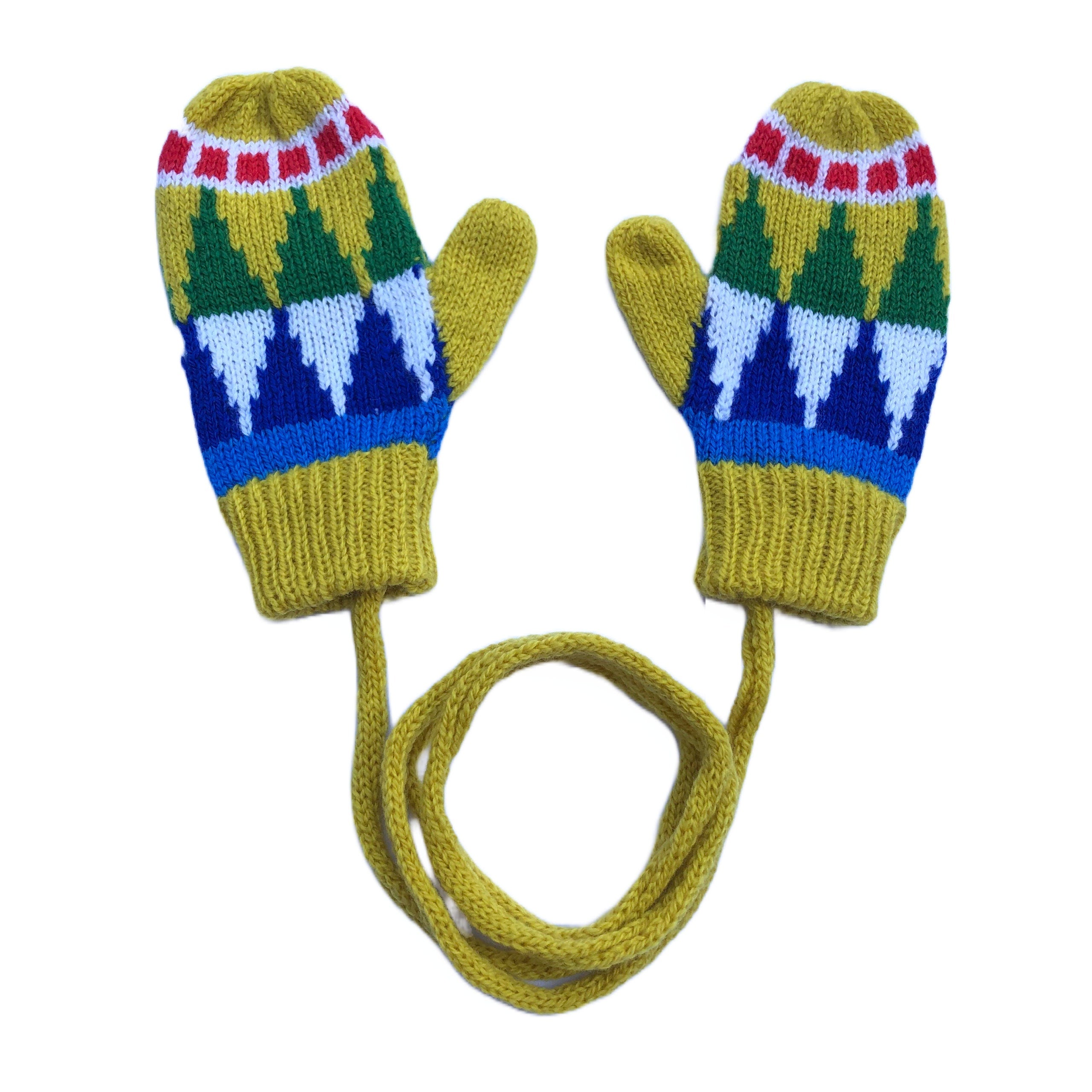 Fair Isle Knitted Lambswool Kids Mittens on a String