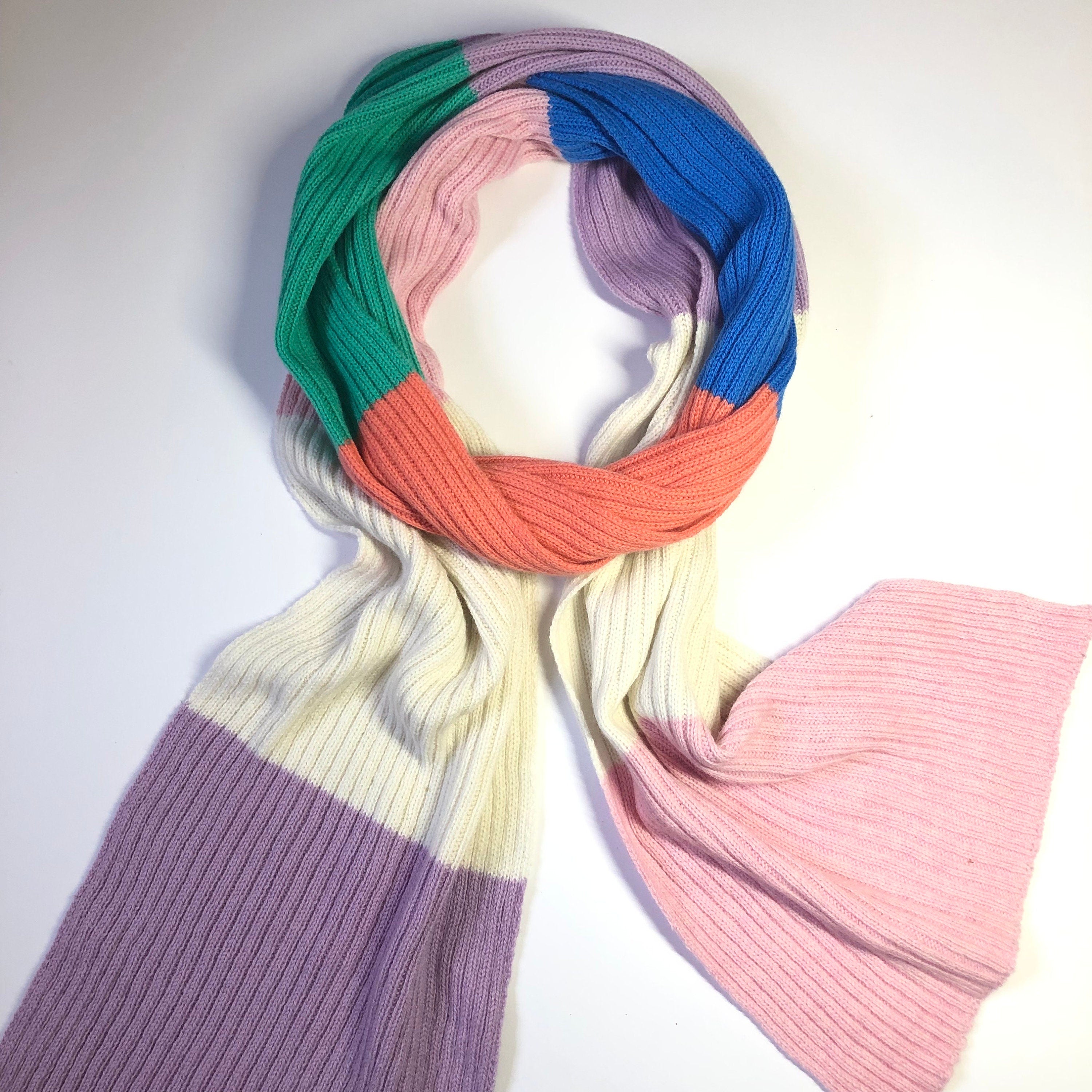 Handmade Colourblock Lambswool Scarf: Ribbed Knit Neck Warmer
