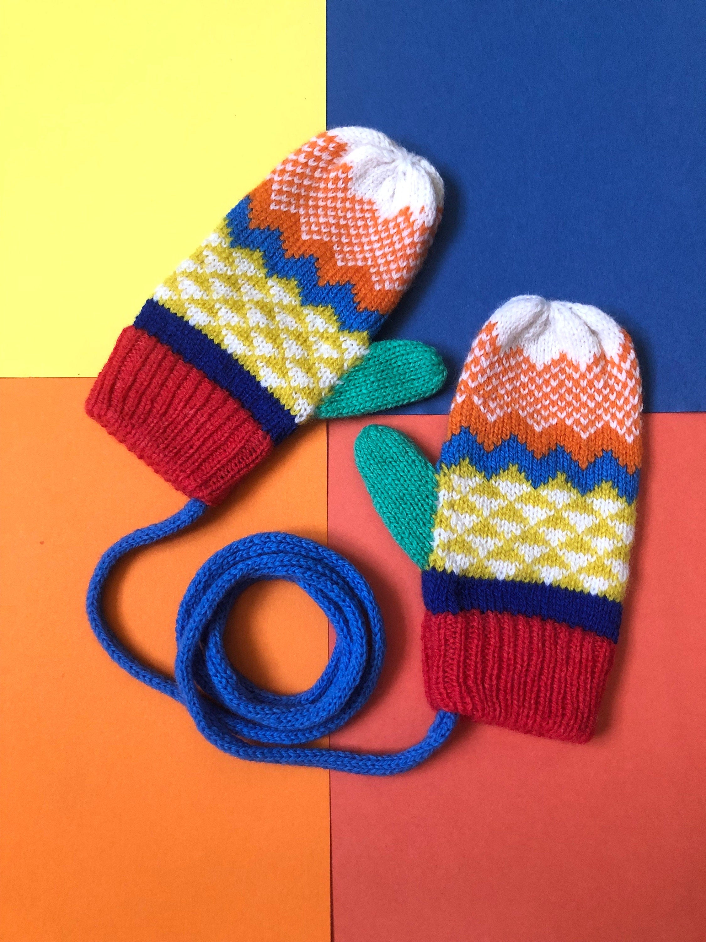 Fair Isle Lambswool Kids Mittens on a String: Colorful Knit