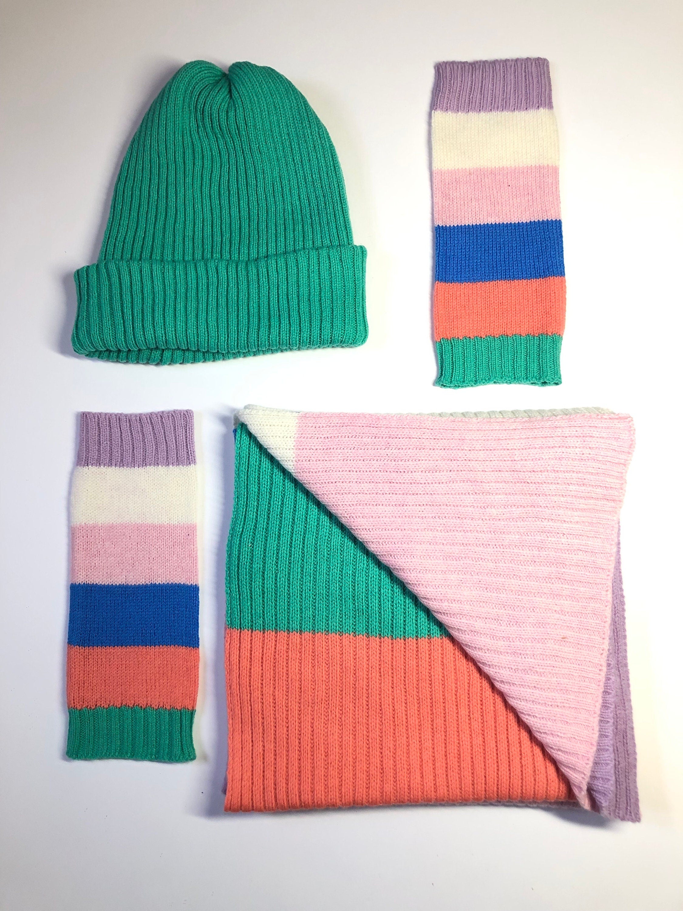 Handmade Colourblock Lambswool Scarf: Ribbed Knit Neck Warmer