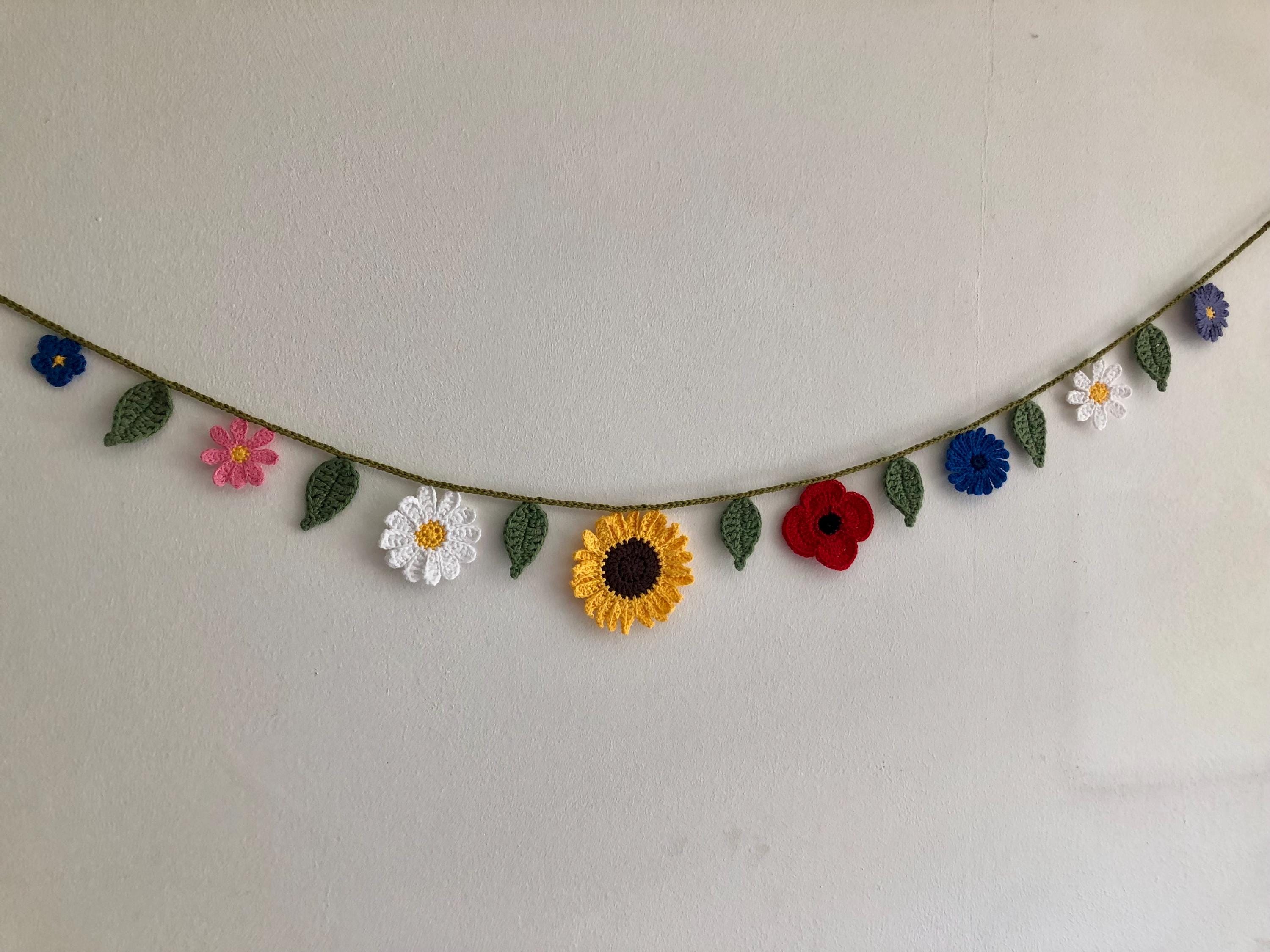 Summer Flowers Garland - Handmade Crochet  Wall Decor