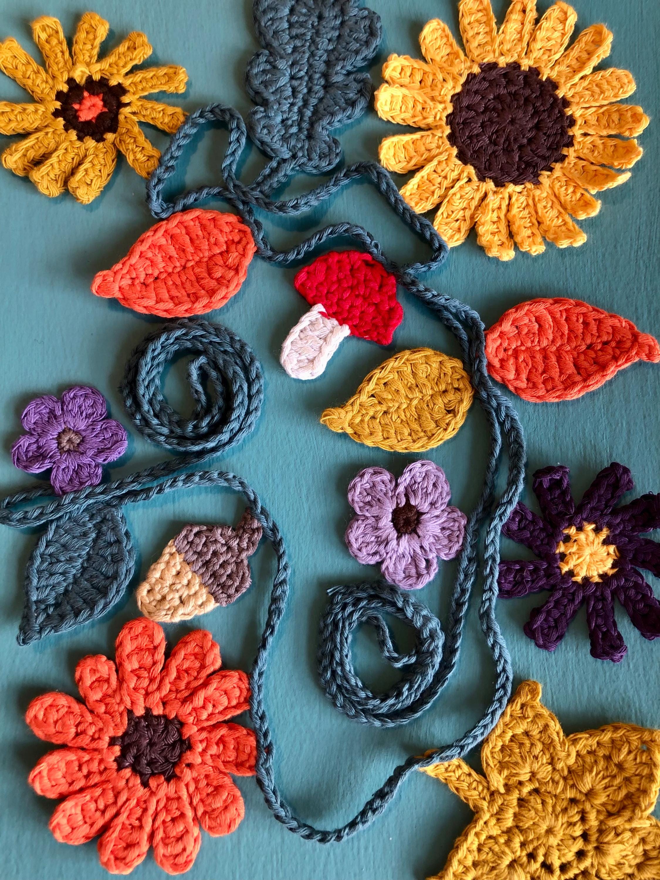Autumn/Fall Garland of Flowers and Leaves handmade in Crochet