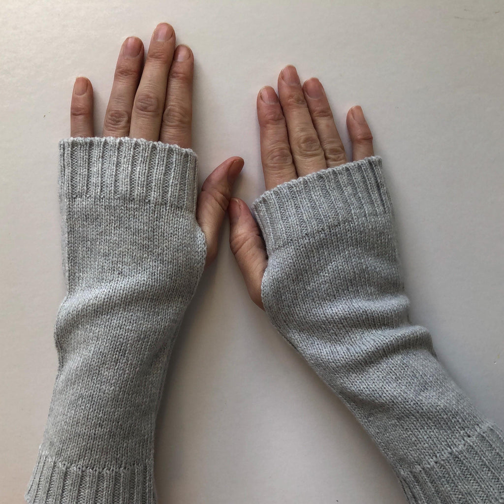 Grey Ladies Wrist Warmers, Soft Lambswool Fingerless Gloves for Women