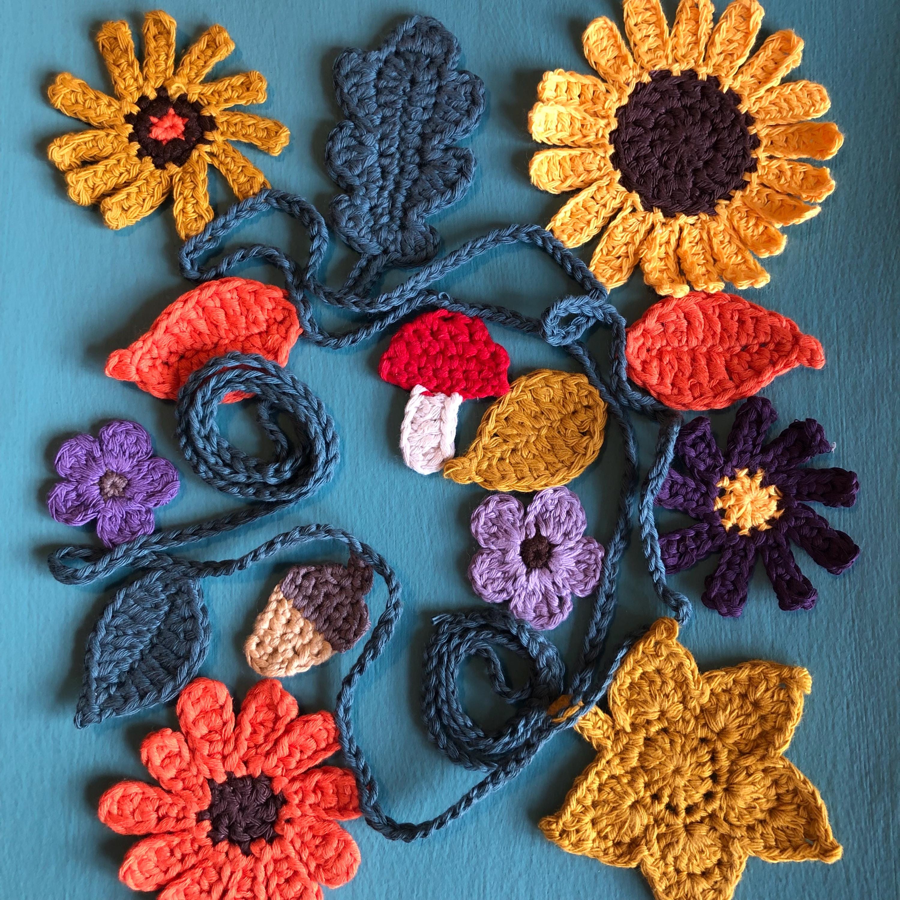 Autumn/Fall Garland of Flowers and Leaves handmade in Crochet