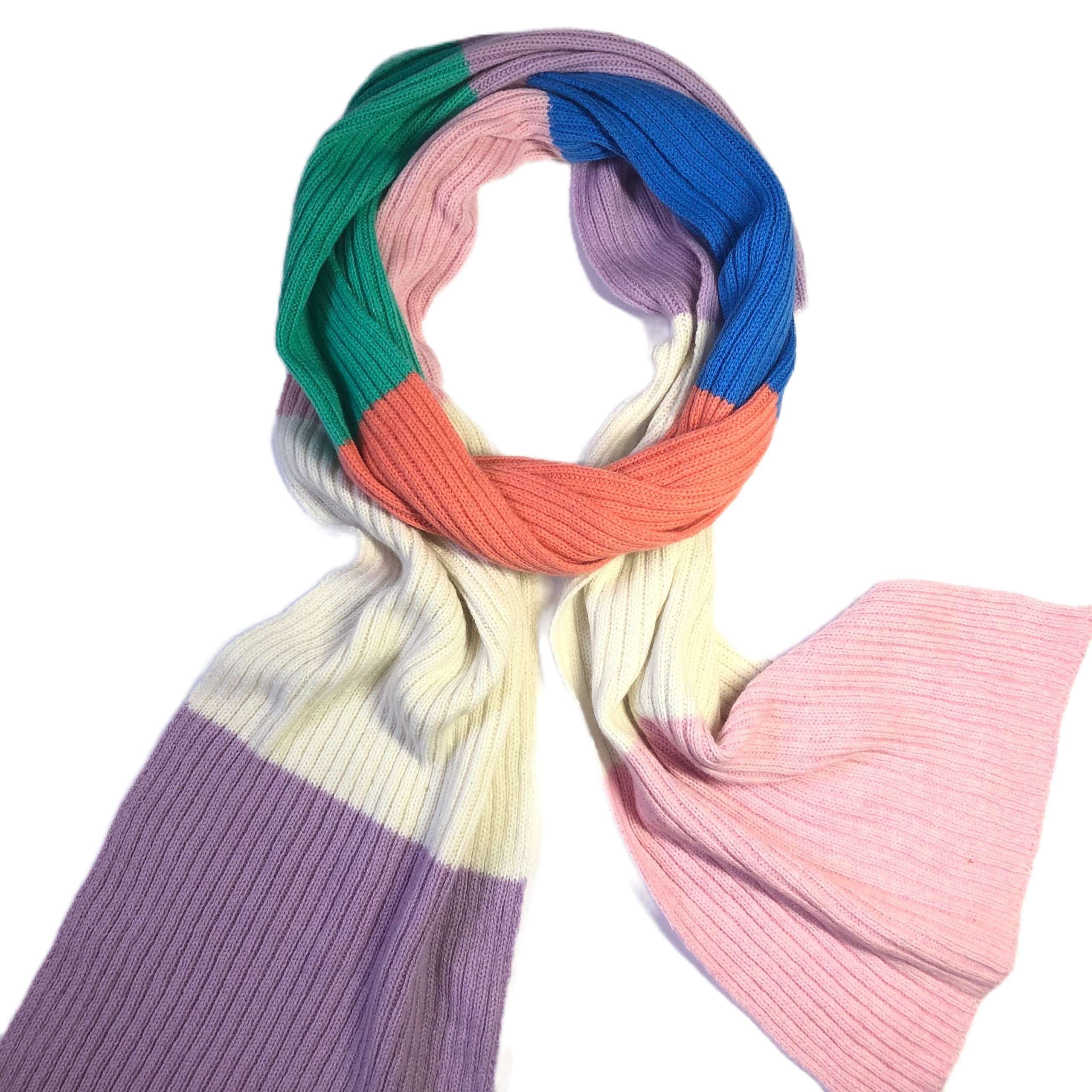 Handmade Colourblock Lambswool Scarf: Ribbed Knit Neck Warmer