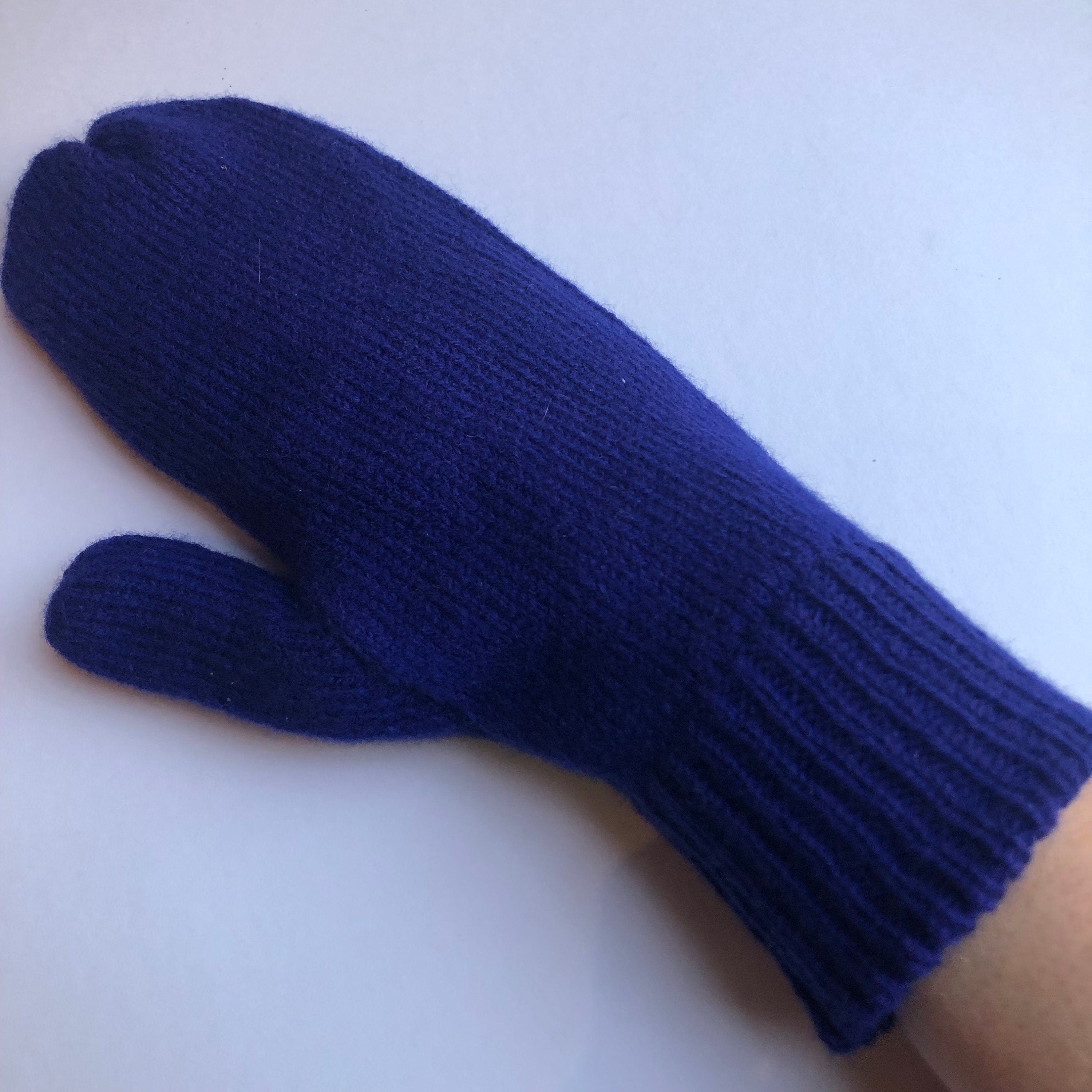 Navy Blue Mittens on a String for Women
