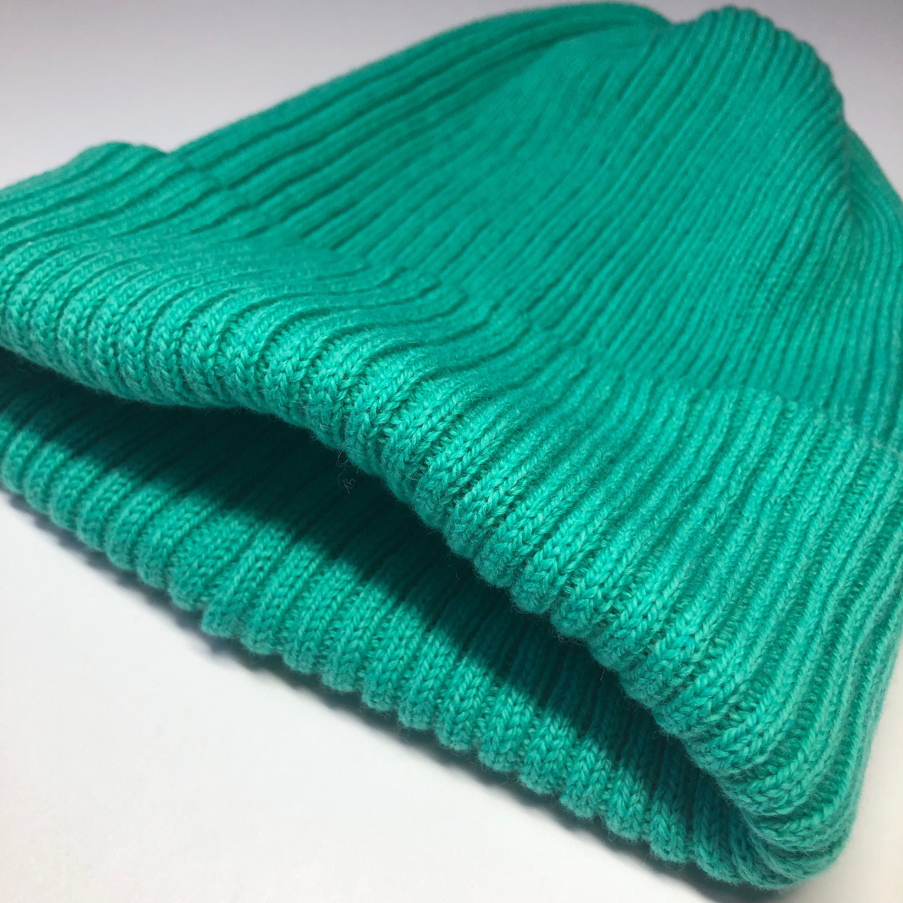 Mint Green Lambswool Beanie: Ribbed Knit, Double Layer Warmth
