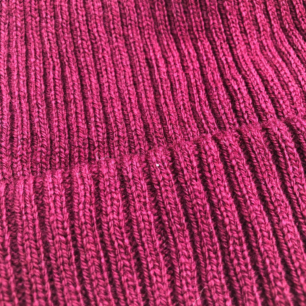 Maroon Knitted Hat / Dark Red Ribbed Soft Beanie for Men or Women / Adult size Extra Warm Double Layered Lambswool Hat