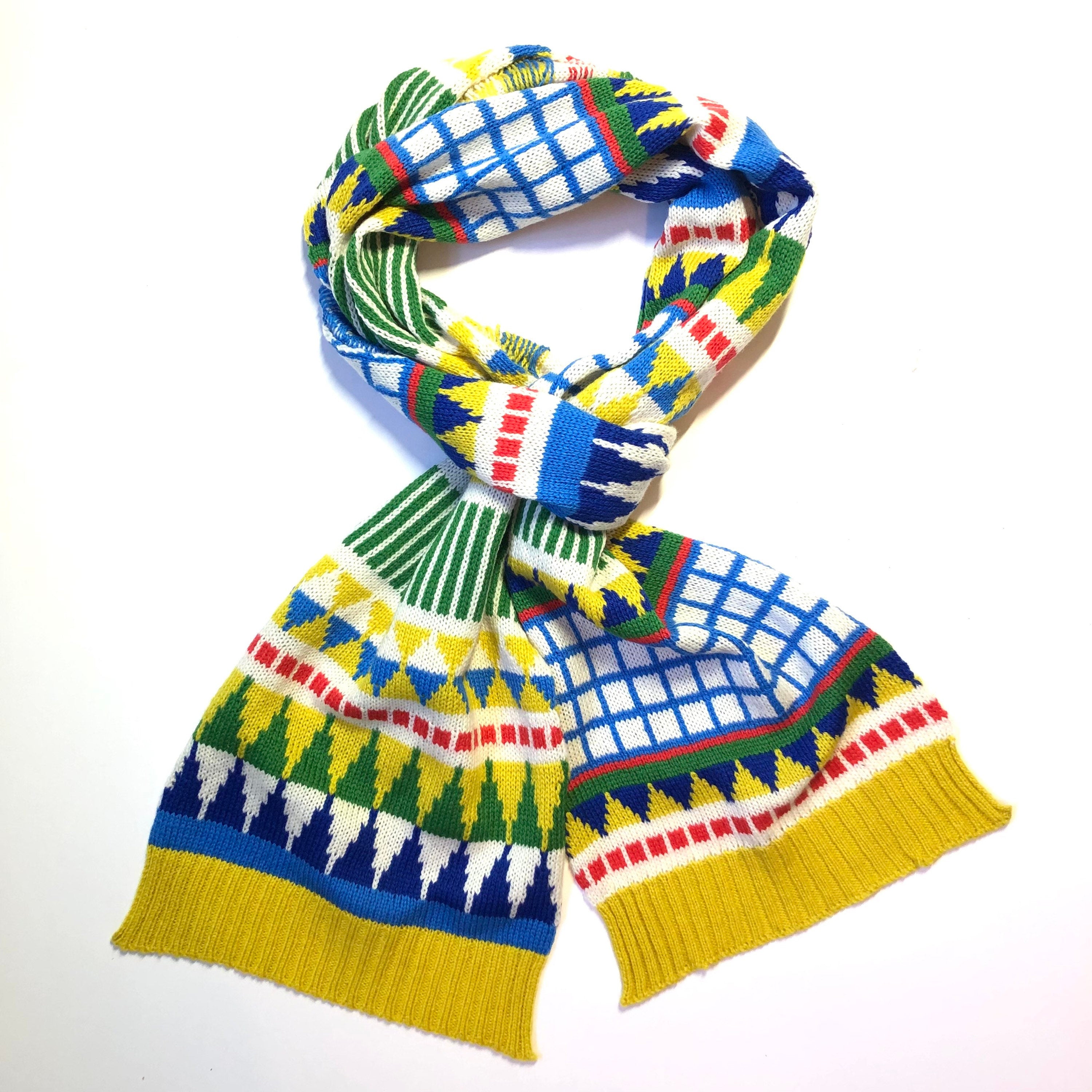 Yellow Knitted Kids Scarf - Geometric Fairisle Lambswool Design / Childrens Scarf