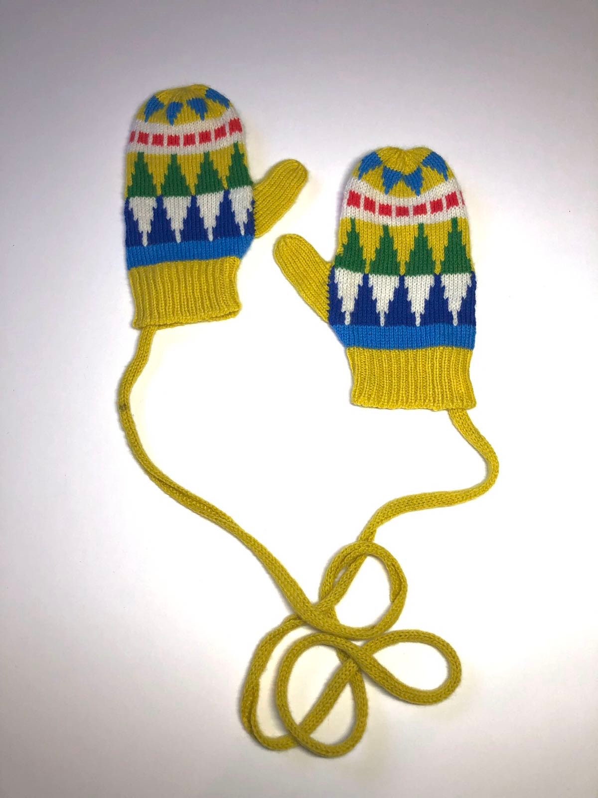 Fair Isle Knitted Lambswool Kids Mittens on a String
