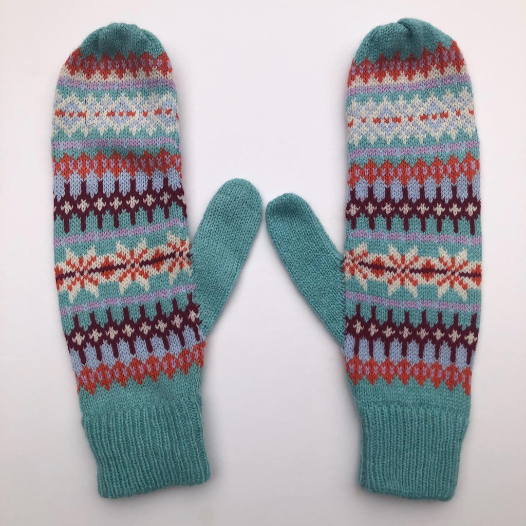 Fairisle Mittens for Women - Soft Lambswool Knitted gloves (Available on a string or loose)