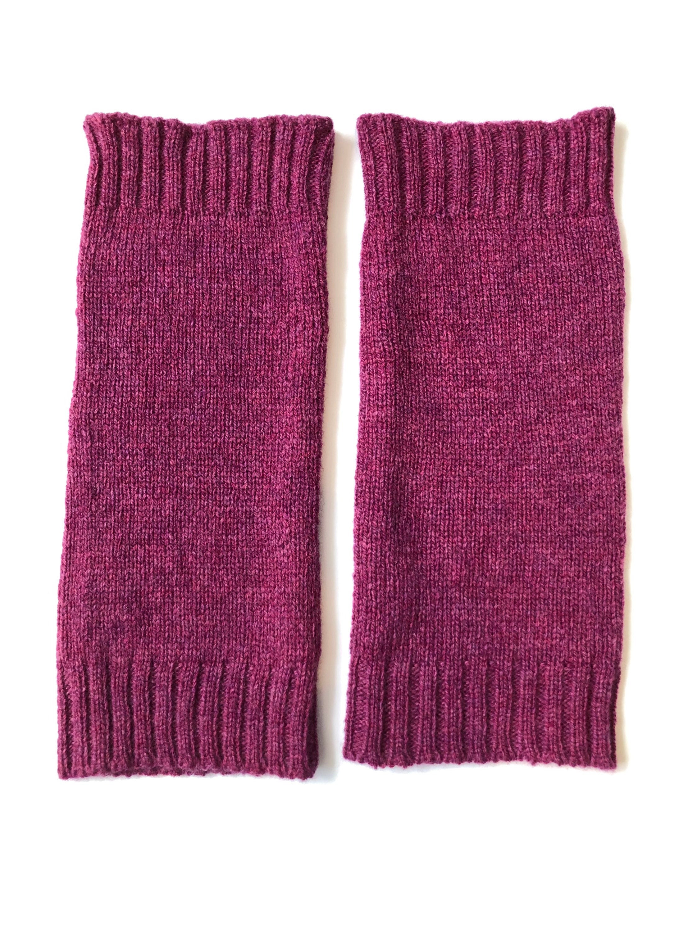 Loganberry Lambswool Fingerless Gloves: Hand Knitted Wrist Warmers