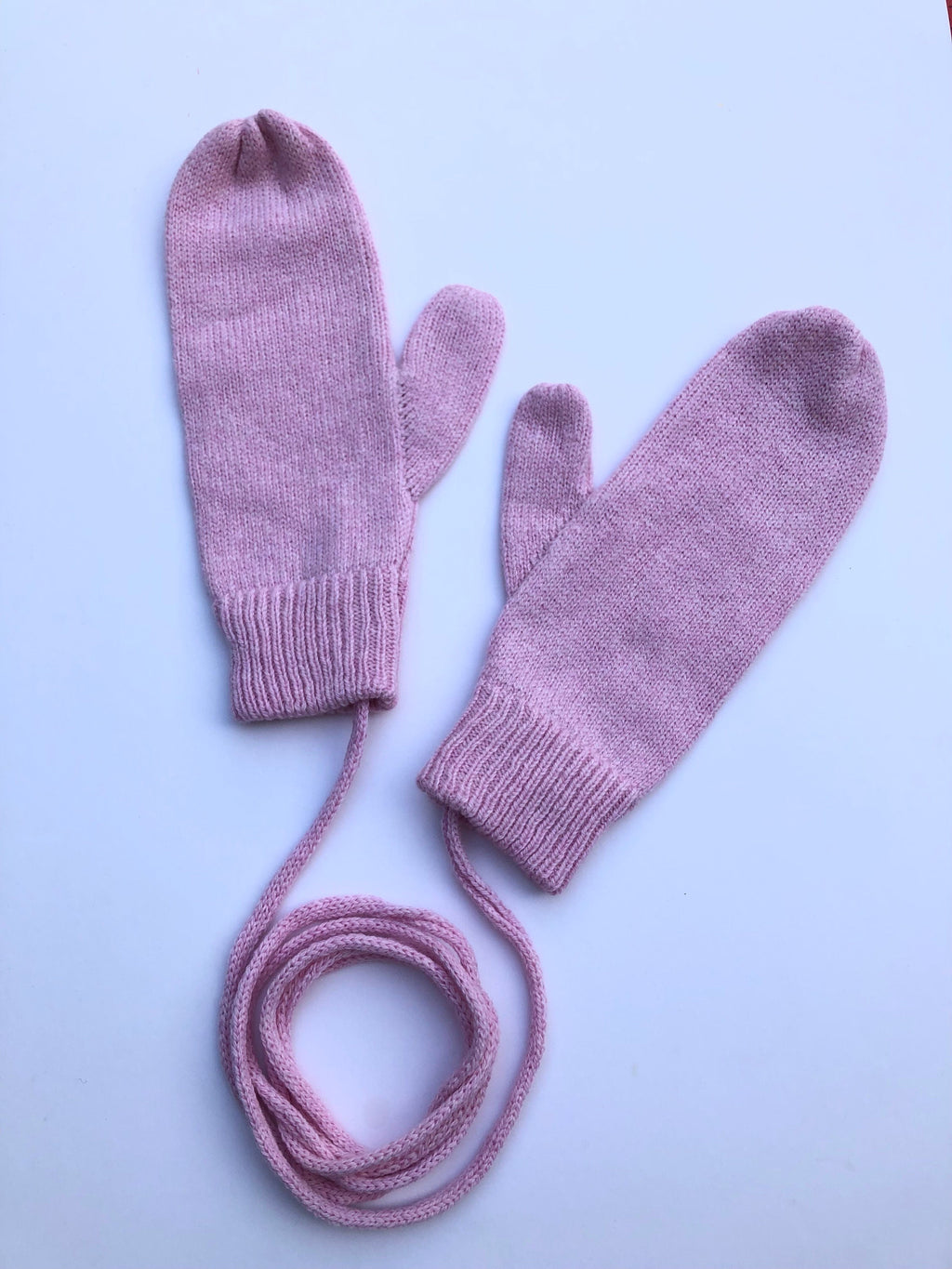 Pink Lambswool Knitted Mittens on a String
