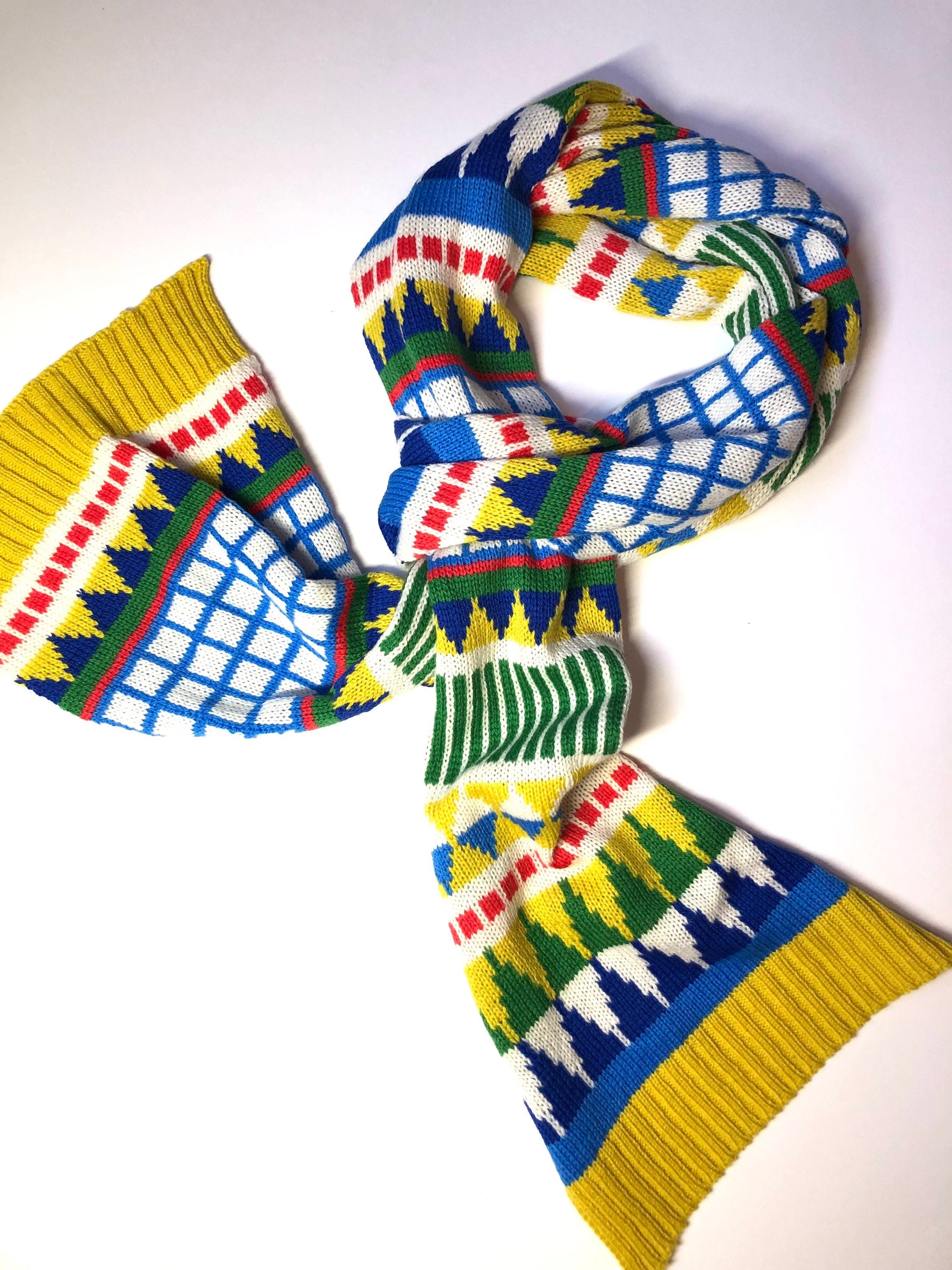 Yellow Knitted Kids Scarf - Geometric Fairisle Lambswool Design / Childrens Scarf