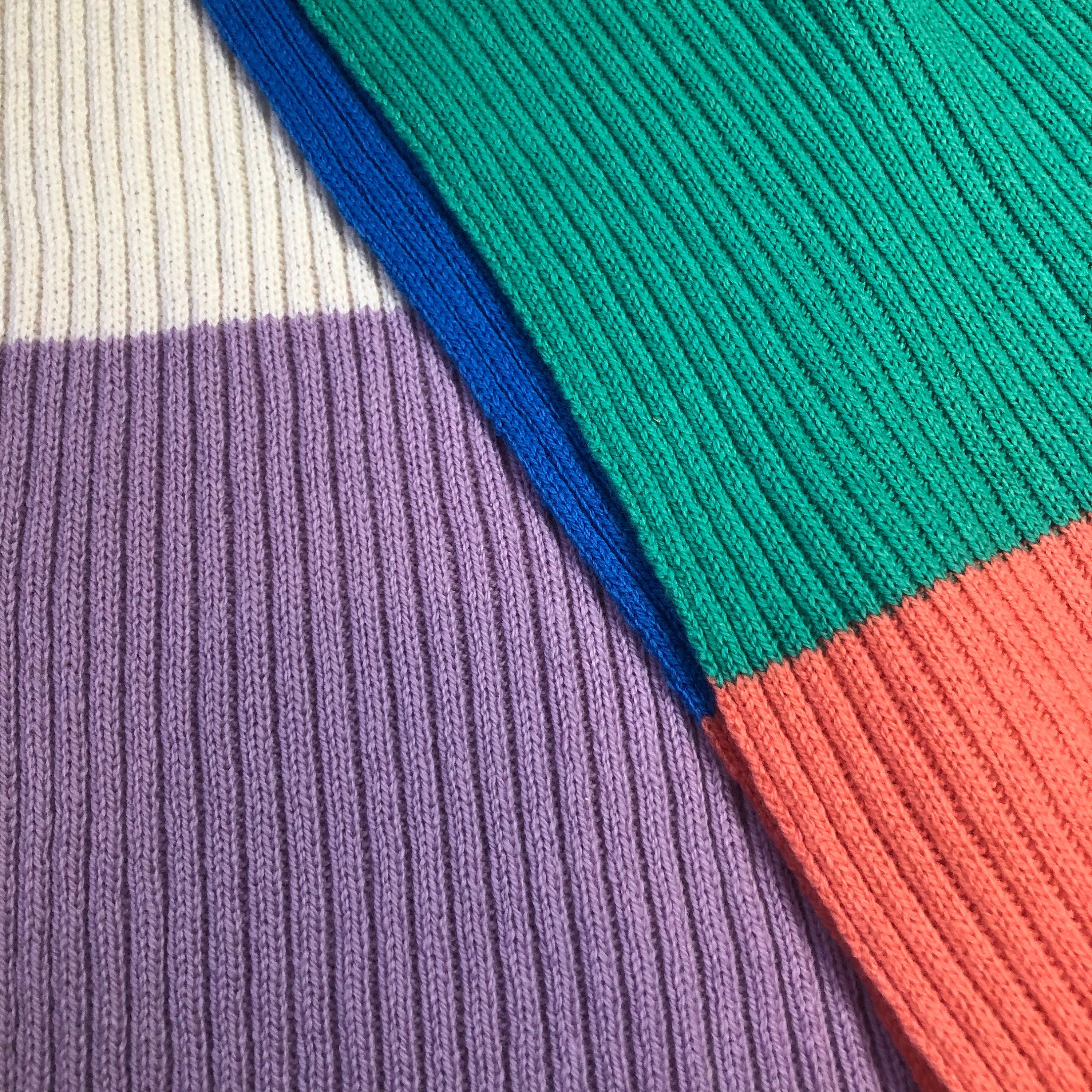 Handmade Colourblock Lambswool Scarf: Ribbed Knit Neck Warmer