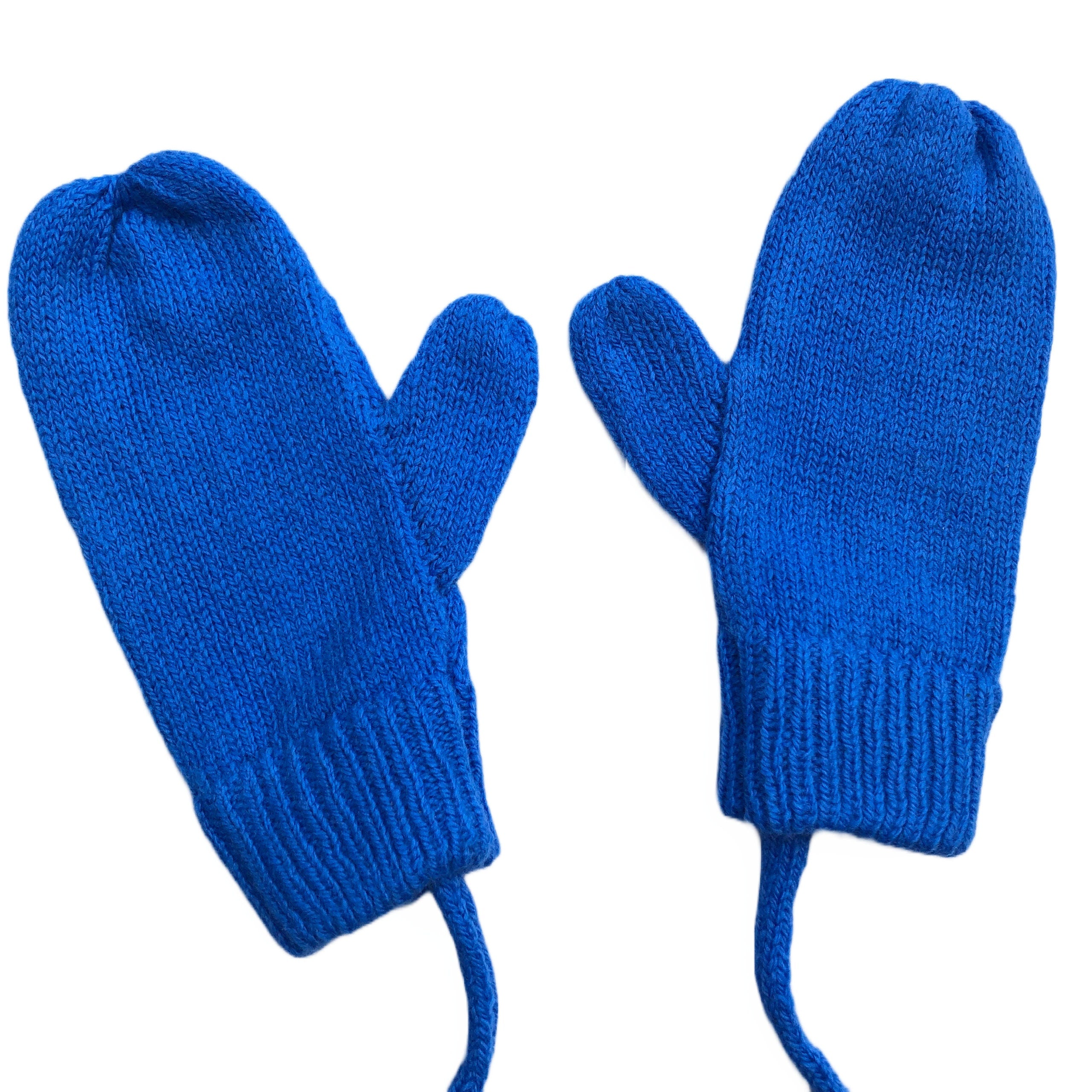Light Blue Lambswool Mittens on a String: Knitted Kids Gloves
