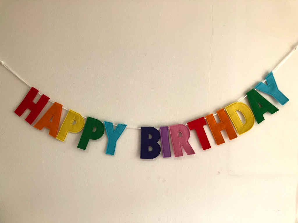 Personalised Happy Birthday Bunting / Felt Celebration Banner / Rainbow Colours Garland