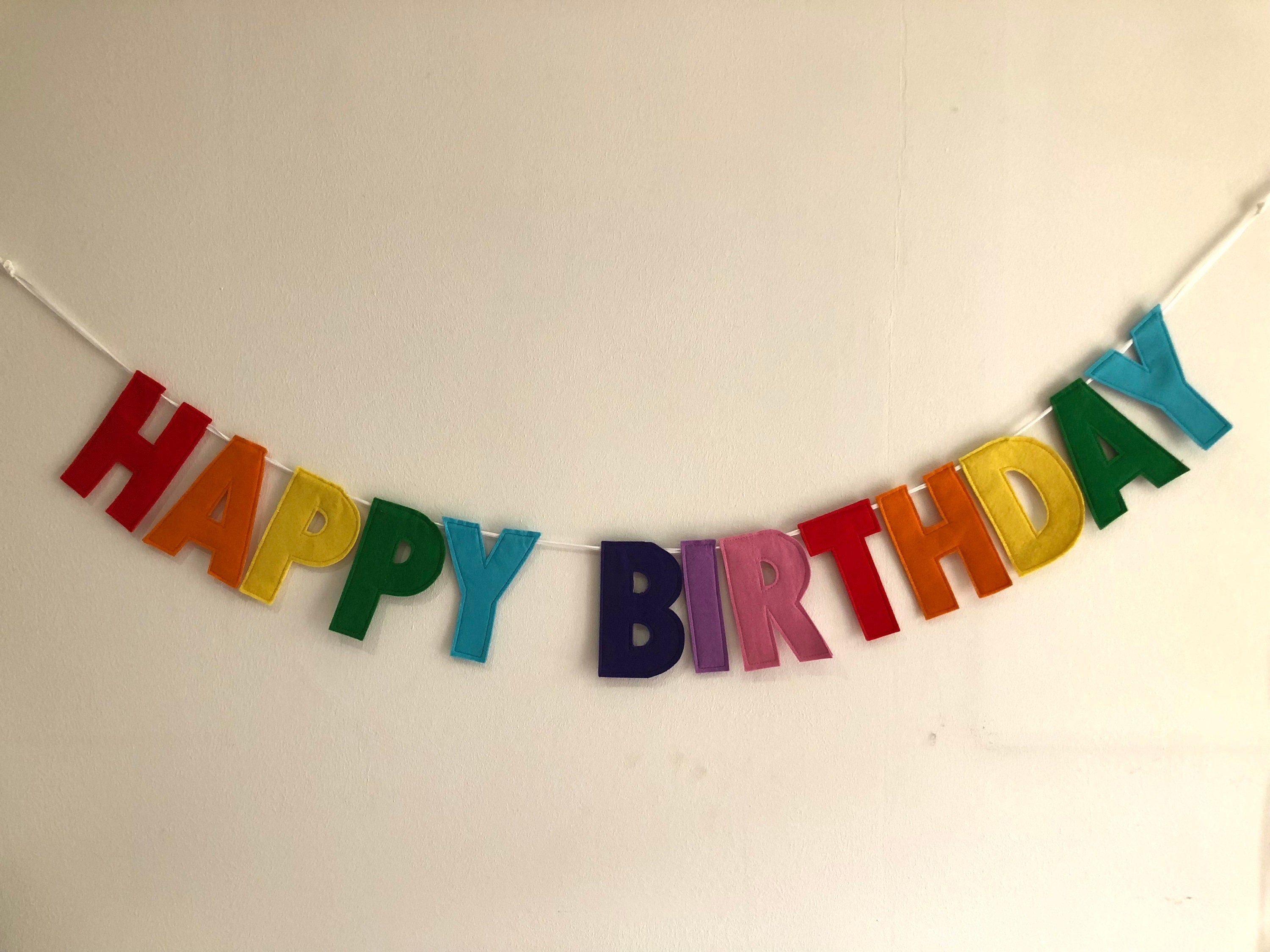 Personalised Happy Birthday Bunting / Felt Celebration Banner / Rainbow Colours Garland