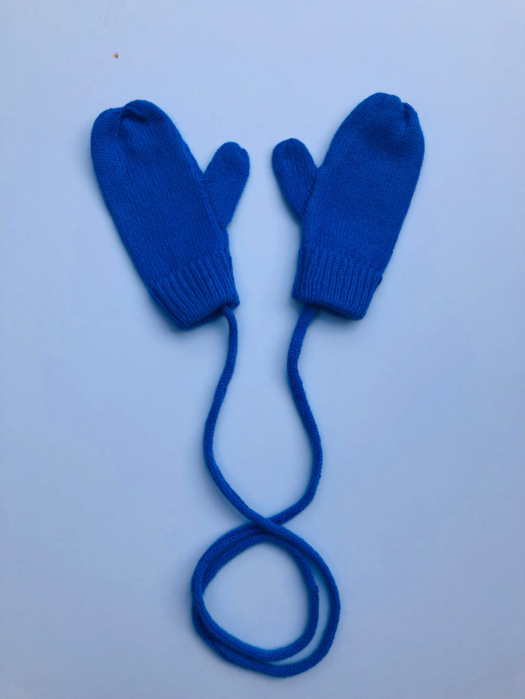 Light Blue Lambswool Mittens on a String: Knitted Kids Gloves