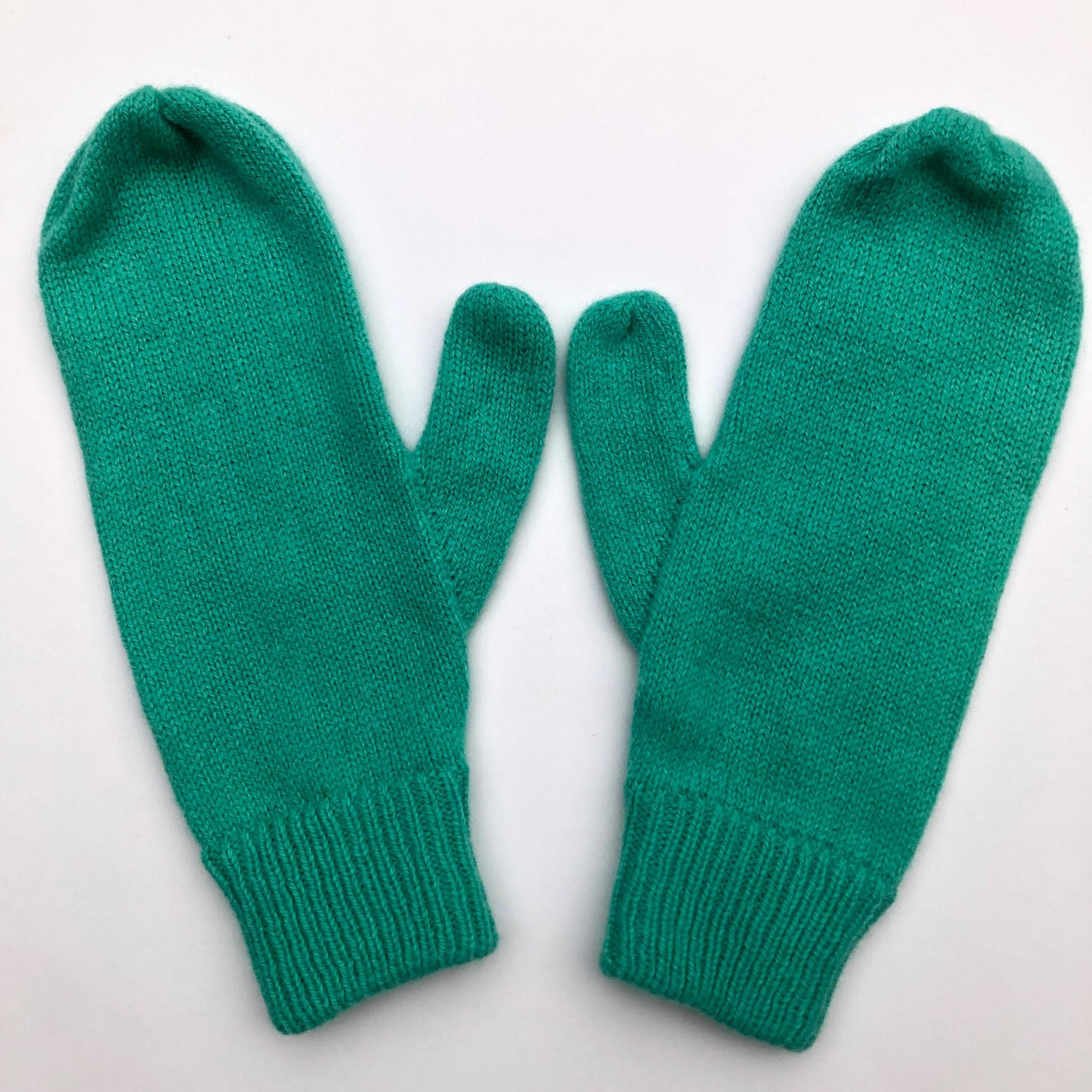 Mint Green Mittens on a String for Women / Lambswool Knitted Gloves