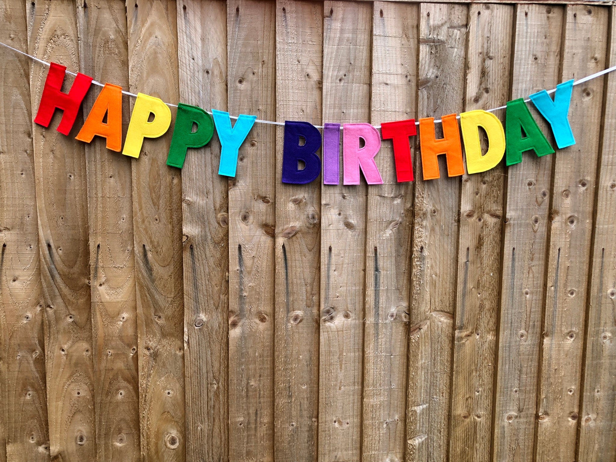 Personalised Happy Birthday Bunting / Felt Celebration Banner / Rainbow Colours Garland