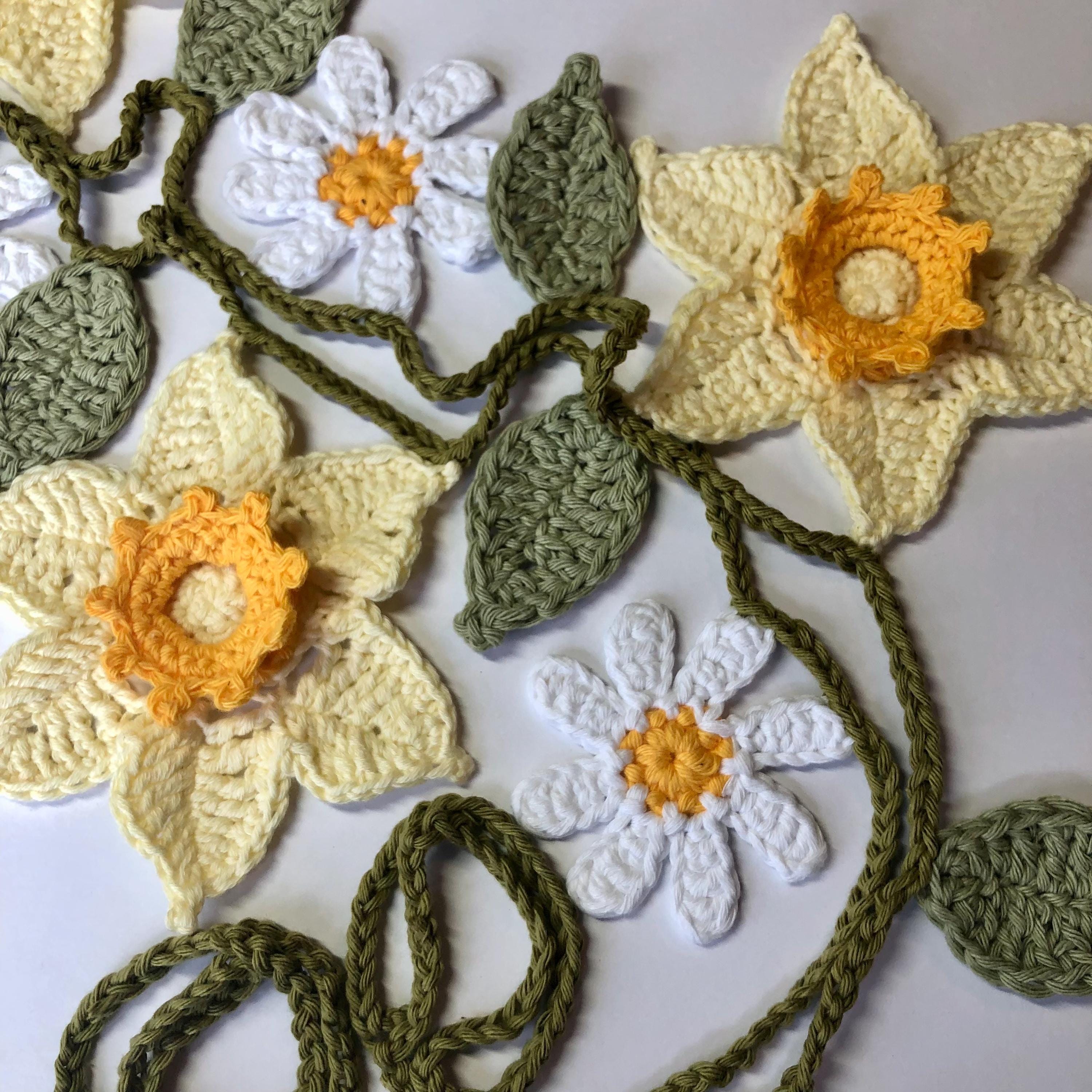 Easter Flowers Garland - Crochet Cotton Spring Wall Decoration