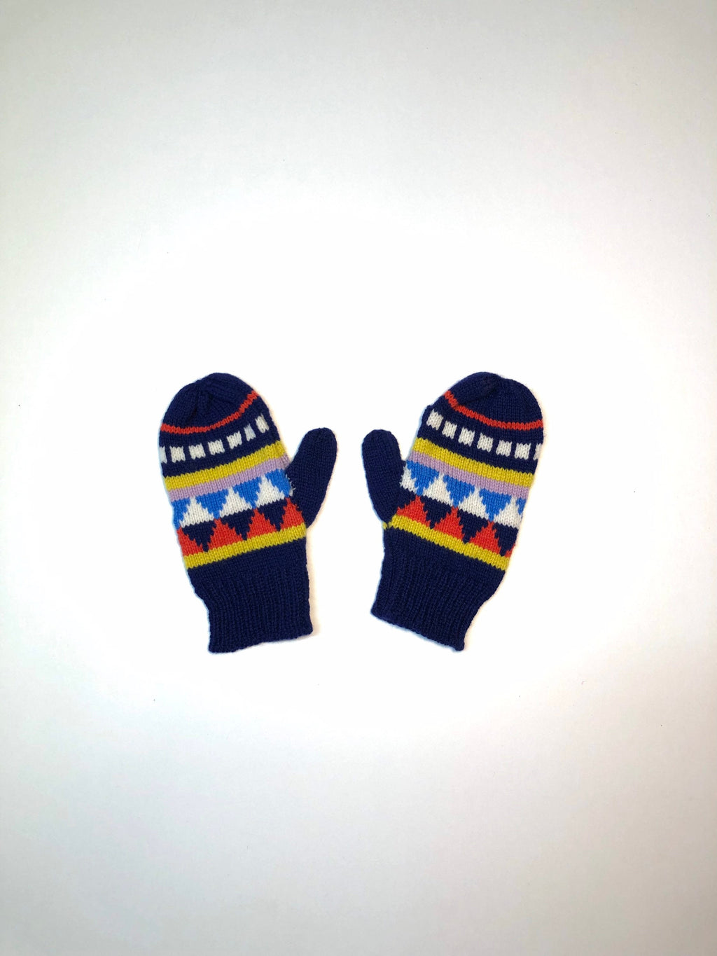 Kids Mittens on a string - Navy Fairisle Lambswool Knitted Gloves