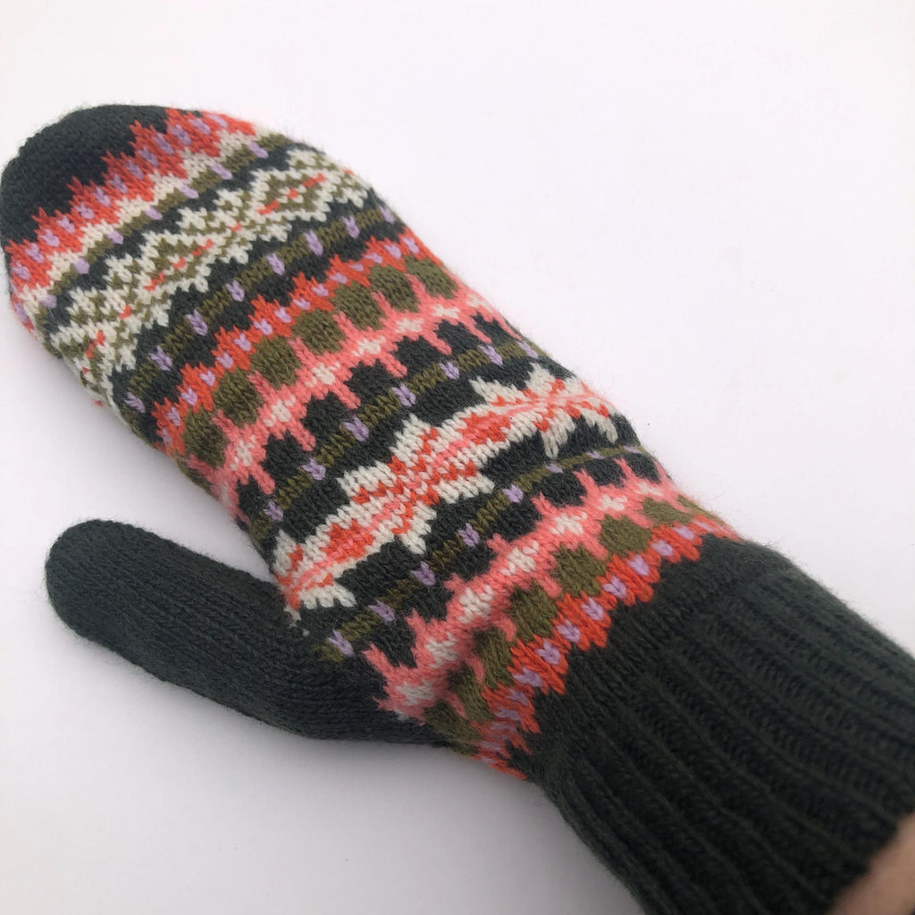 Fairisle Patterned Mittens for Women - Soft Lambswool Knitted gloves (Availble on a string or loose)