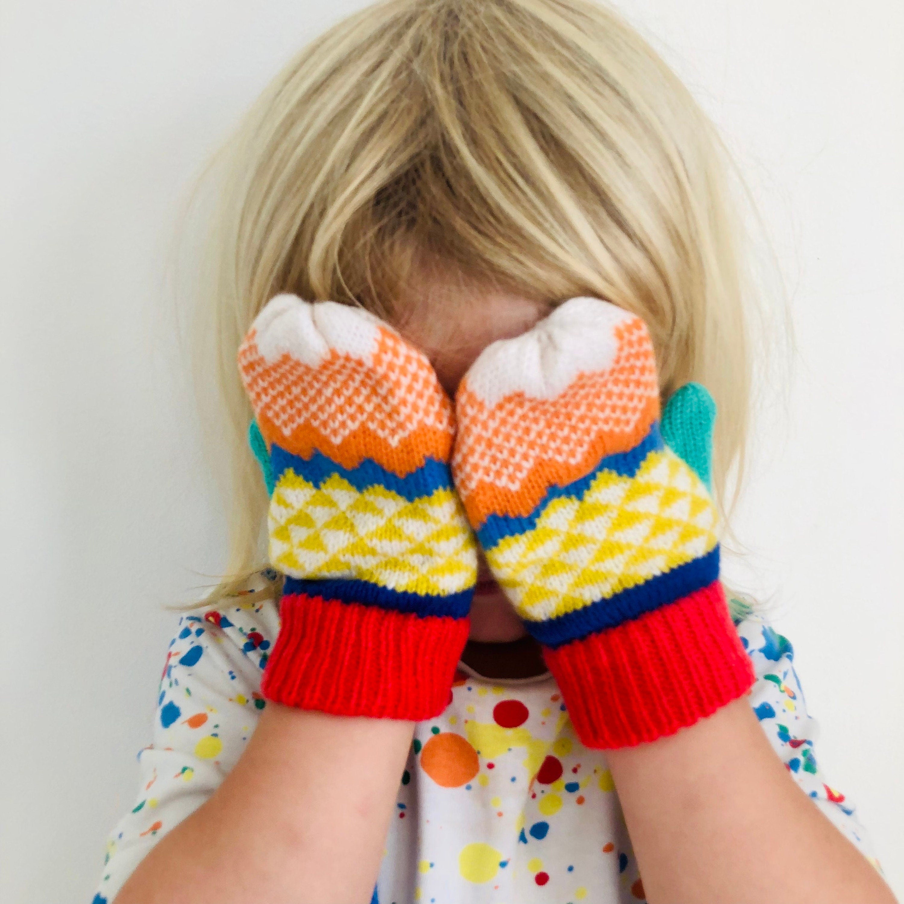 Fair Isle Lambswool Kids Mittens on a String: Colorful Knit