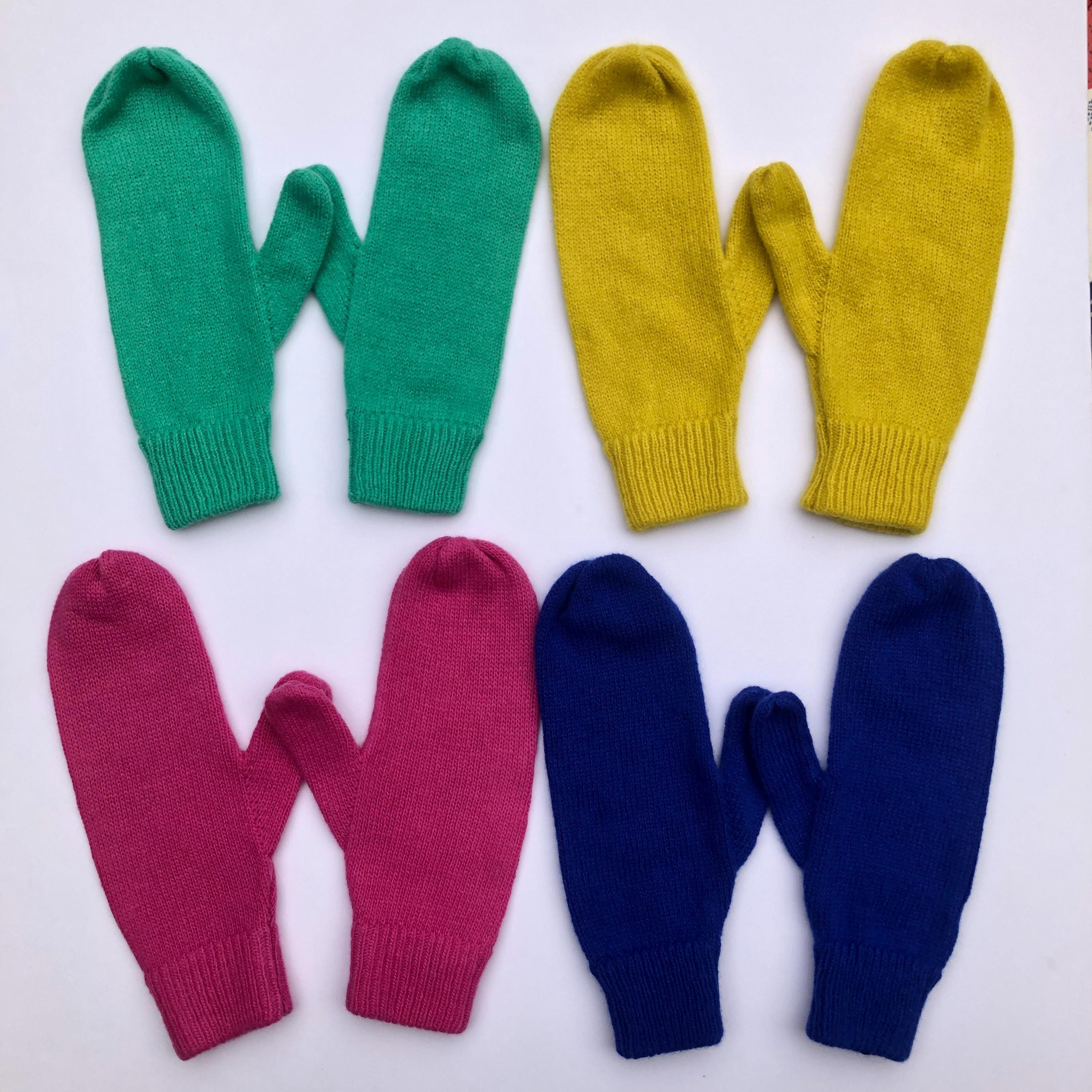 Mint Green Mittens on a String for Women / Lambswool Knitted Gloves