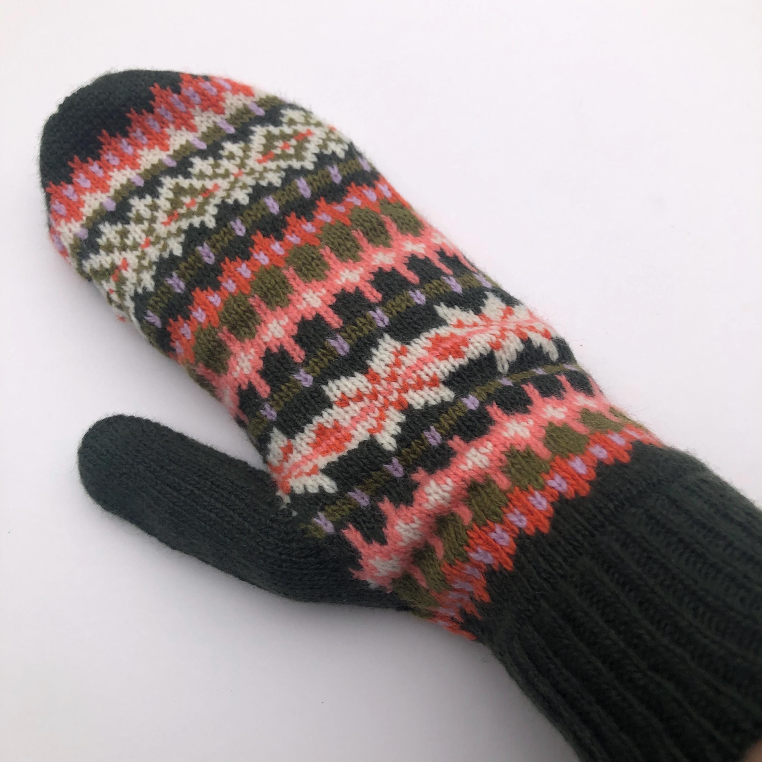 Fairisle Patterned Mittens for Women - Soft Lambswool Knitted gloves (Availble on a string or loose)