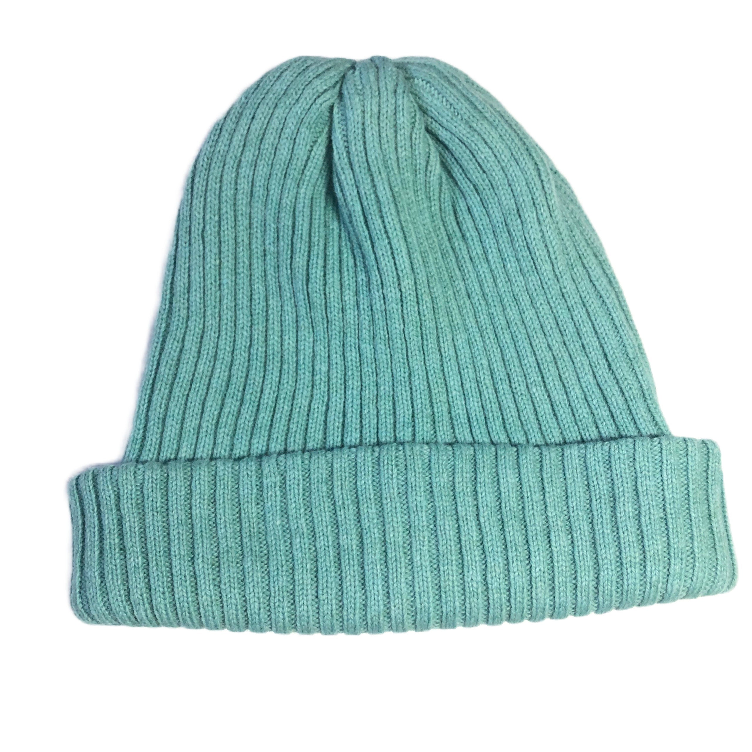 Sea Green Knitted Hat Lambswool Beanie for Men or Women