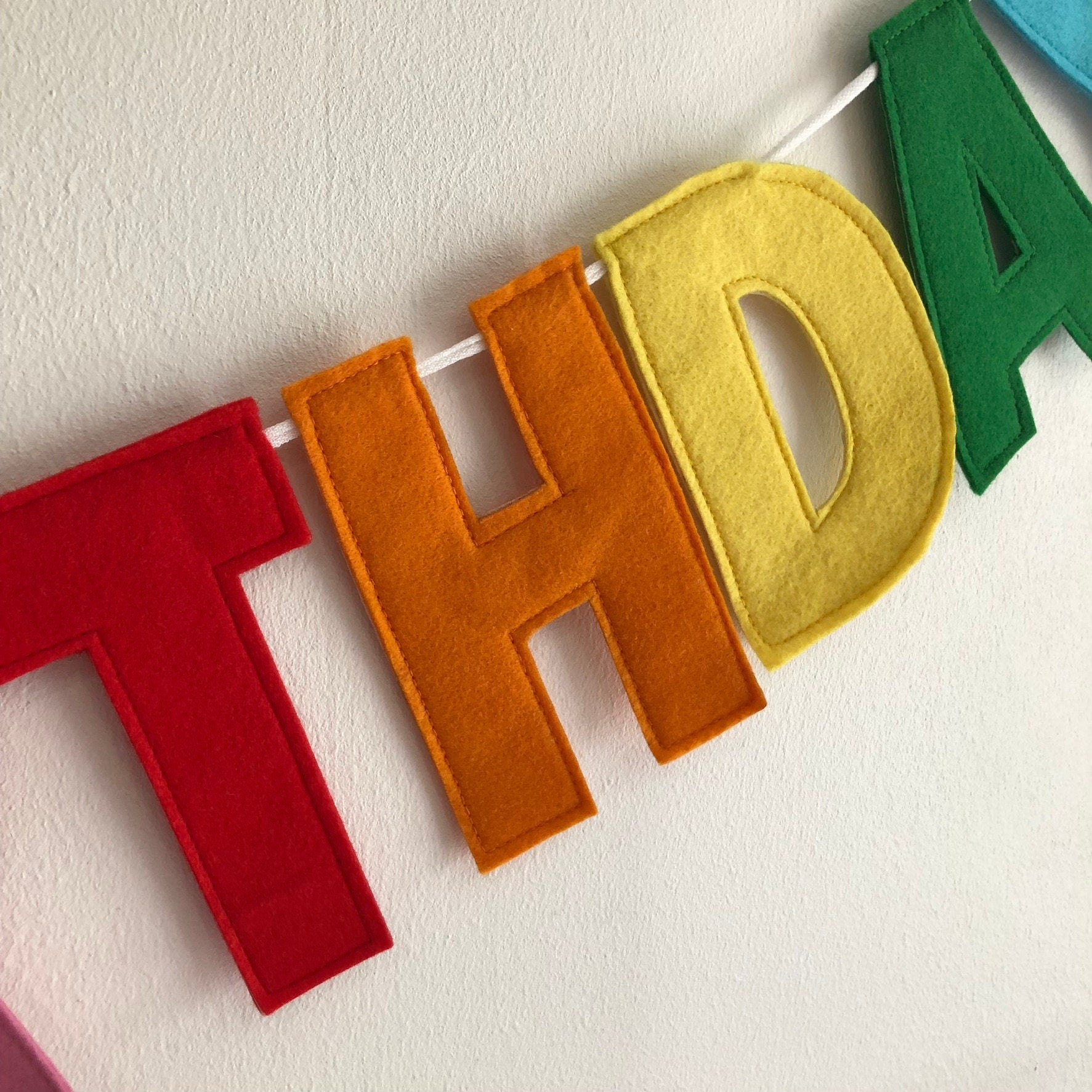 Personalised Happy Birthday Bunting / Felt Celebration Banner / Rainbow Colours Garland