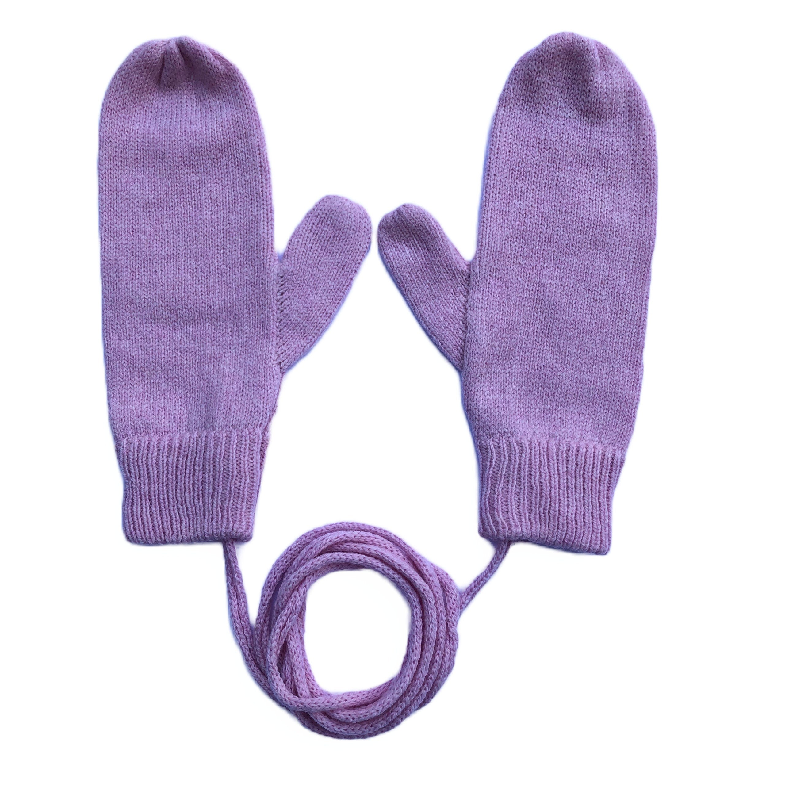 Pink Lambswool Knitted Mittens on a String