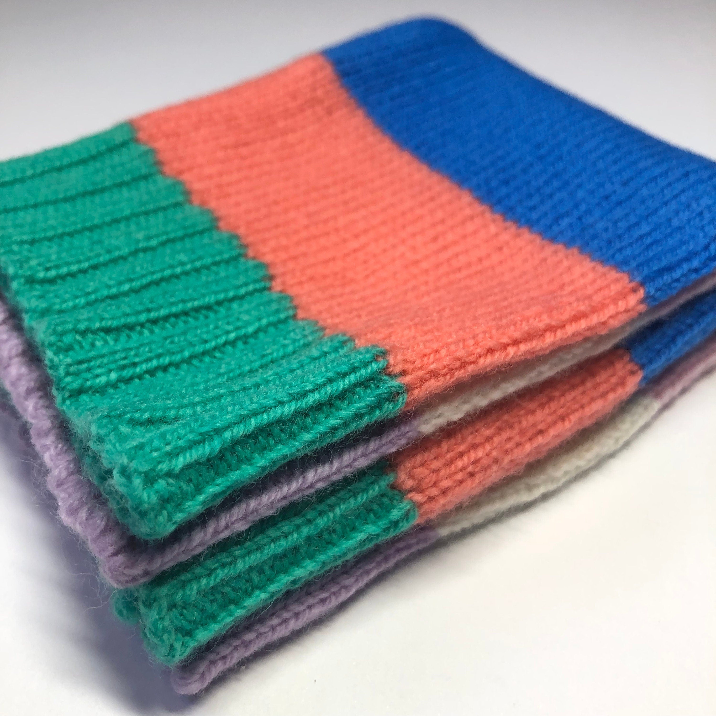 Handmade Lambswool Fingerless Gloves: Knitted Stripy Wrist Warmers