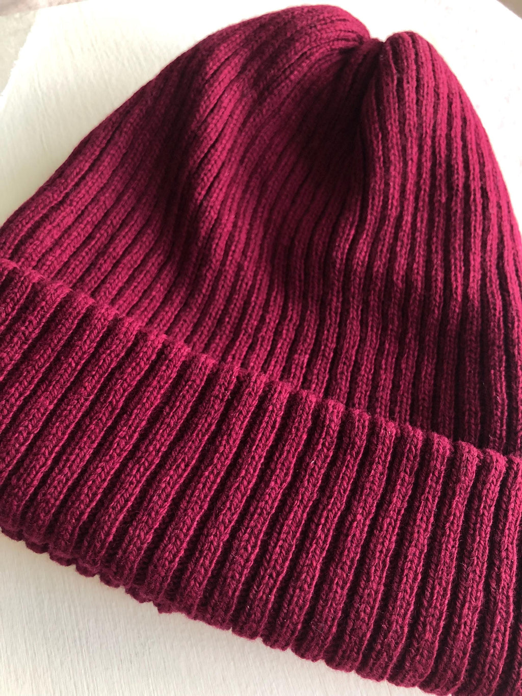 Maroon Knitted Hat / Dark Red Ribbed Soft Beanie for Men or Women / Adult size Extra Warm Double Layered Lambswool Hat