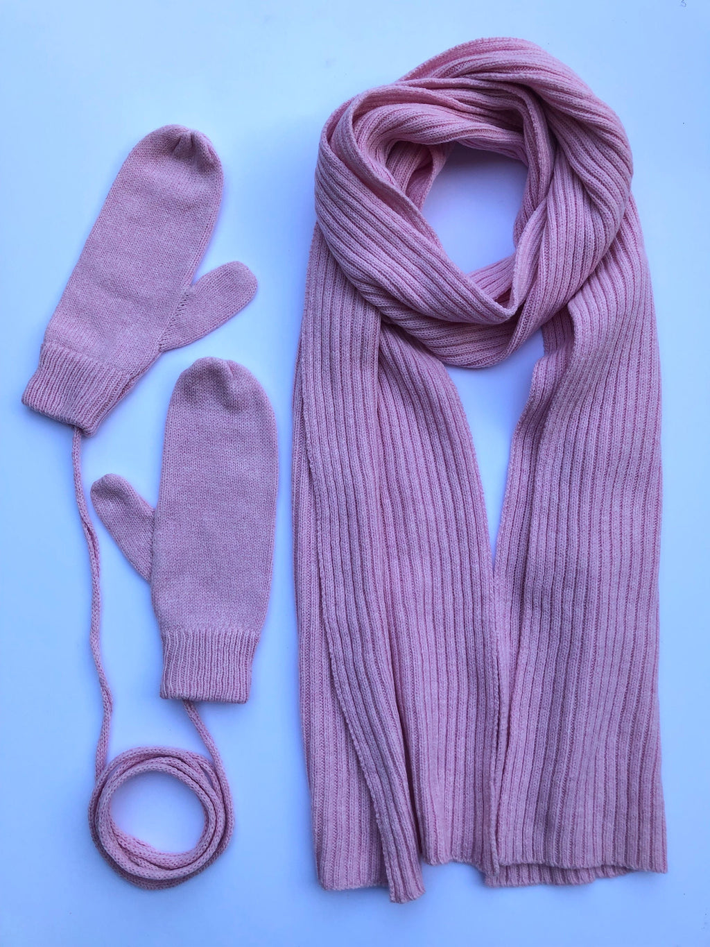 Pink Lambswool Knitted Mittens on a String