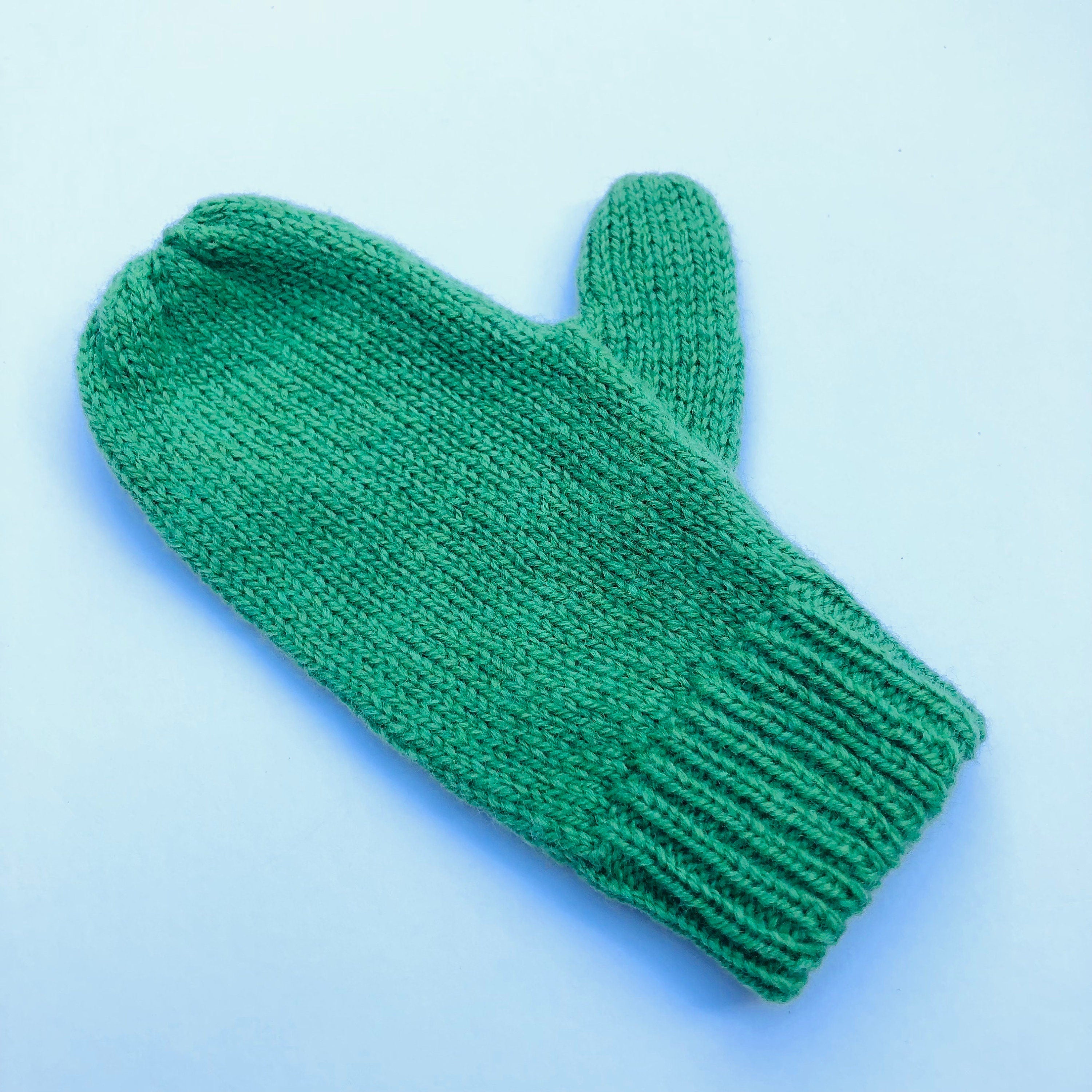 Green Lambswool Mittens on a String: Kids Knit Gloves