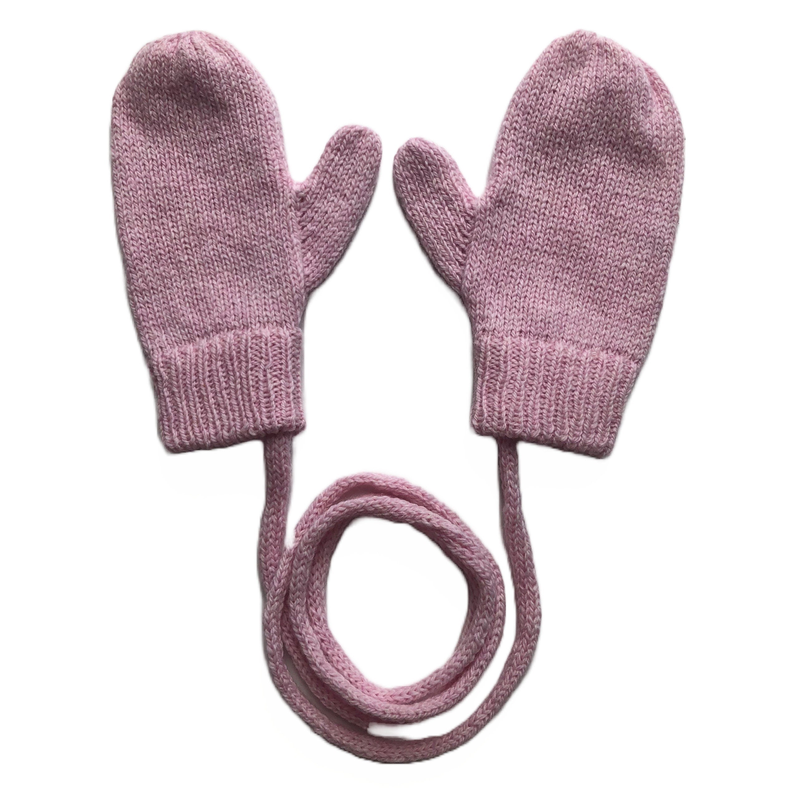 Pink Lambswool Knitted Mittens on a String