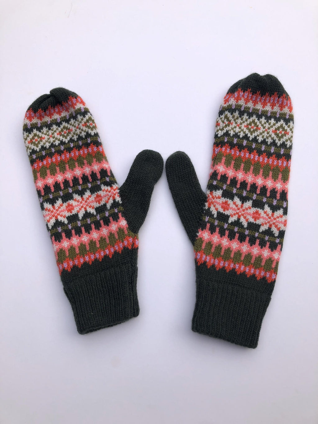 Green Fairisle Fingerless Gloves for Women - Knitted in Soft Lambswool.
