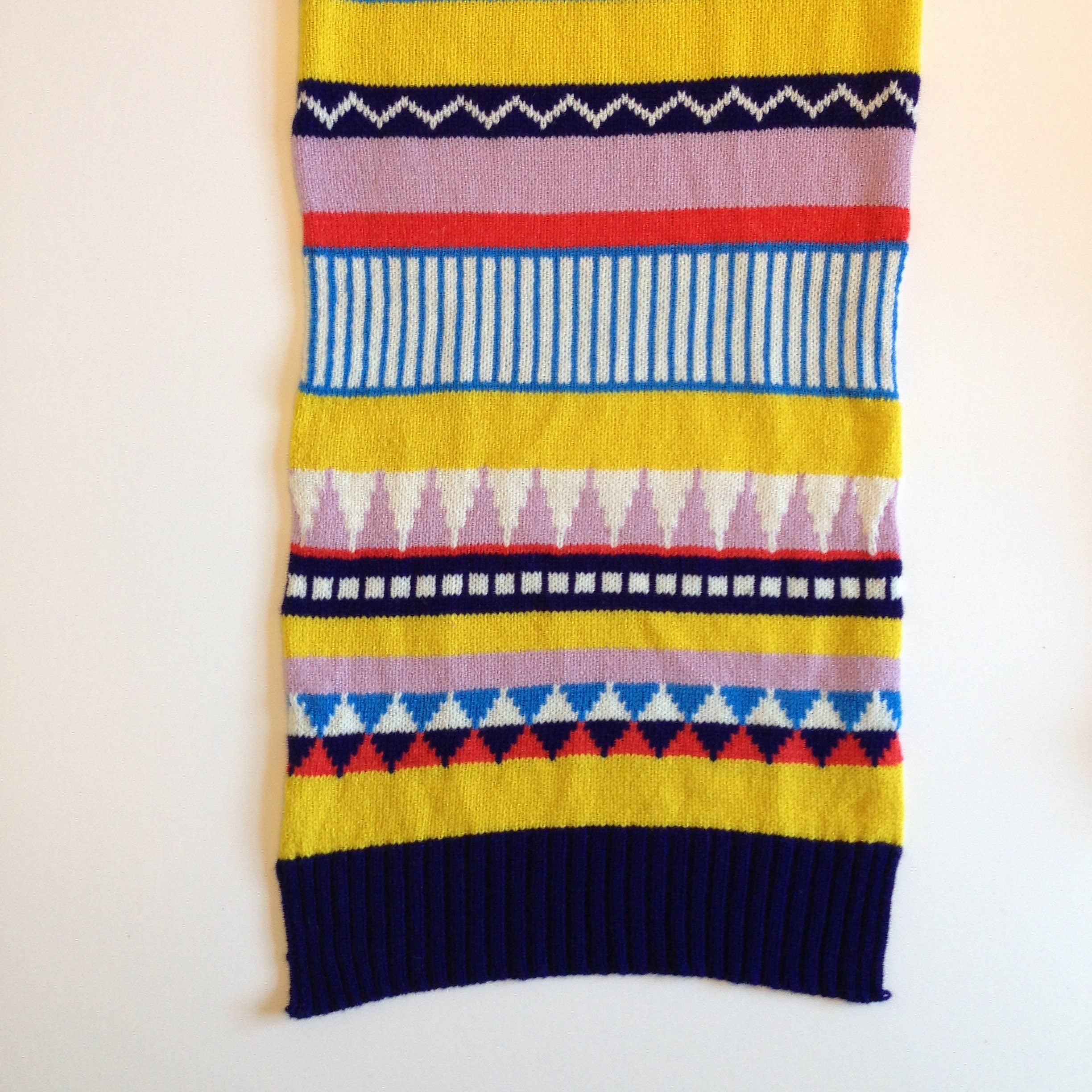 Handmade Lambswool Knitted Scarf: Geometric Fairisle Design