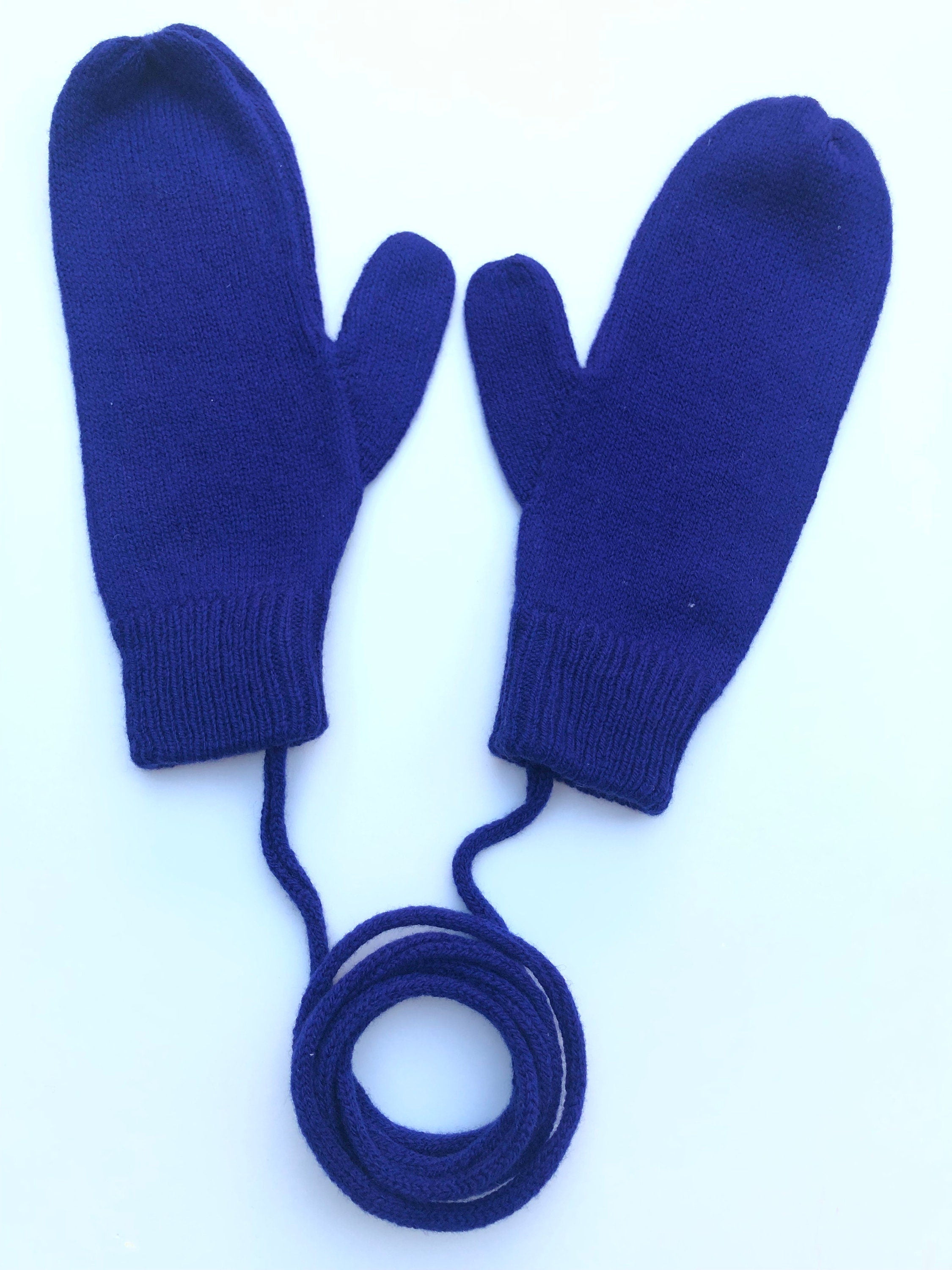 Navy Blue Mittens on a String for Women