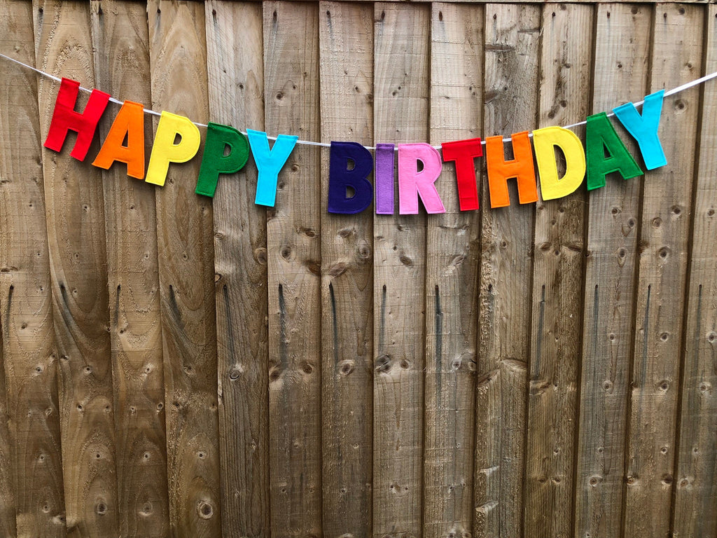 Personalised Happy Birthday Bunting / Felt Celebration Banner / Rainbow Colours Garland