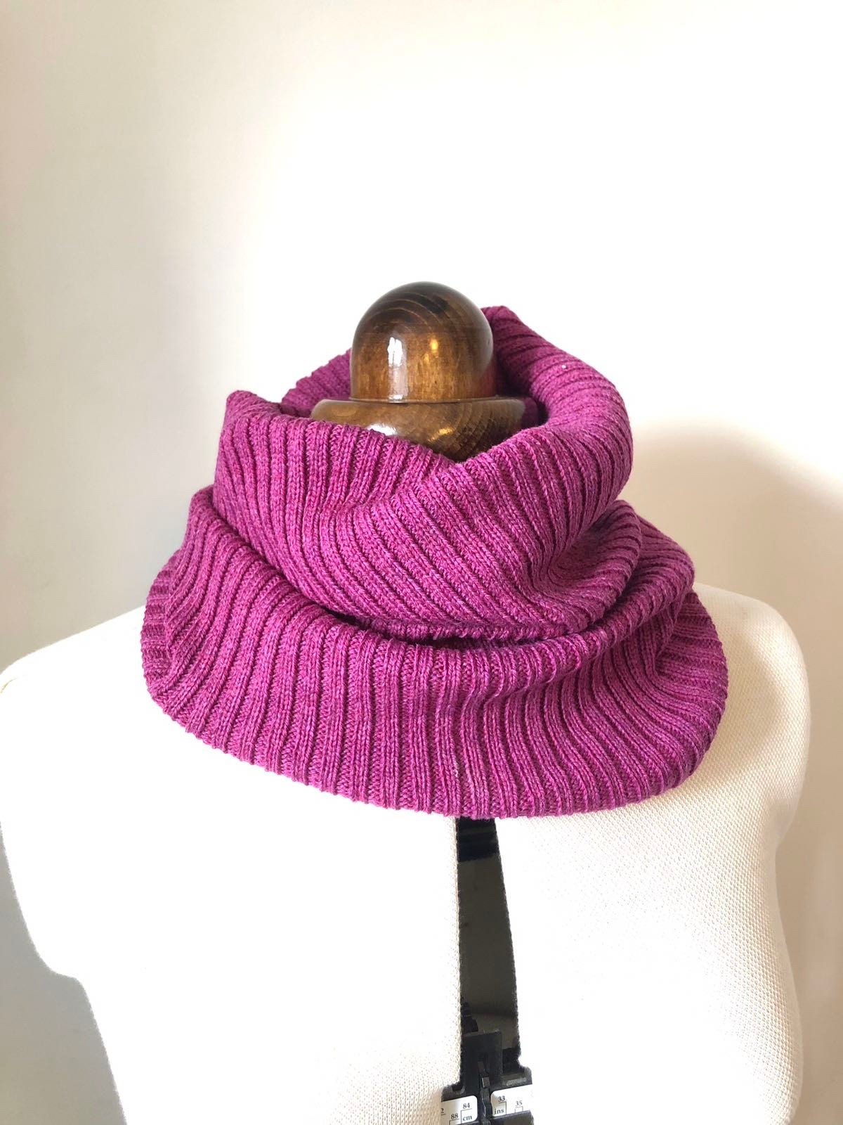 Loganberry Pink Snood / Ribbed Lambswool Knitted Neck Warmer / Unisex Design