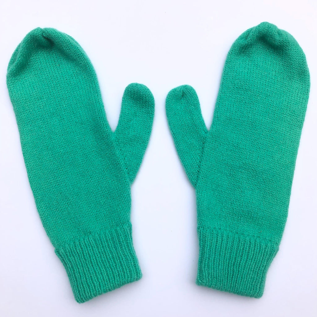 Mint Green Mittens on a String for Women / Lambswool Knitted Gloves