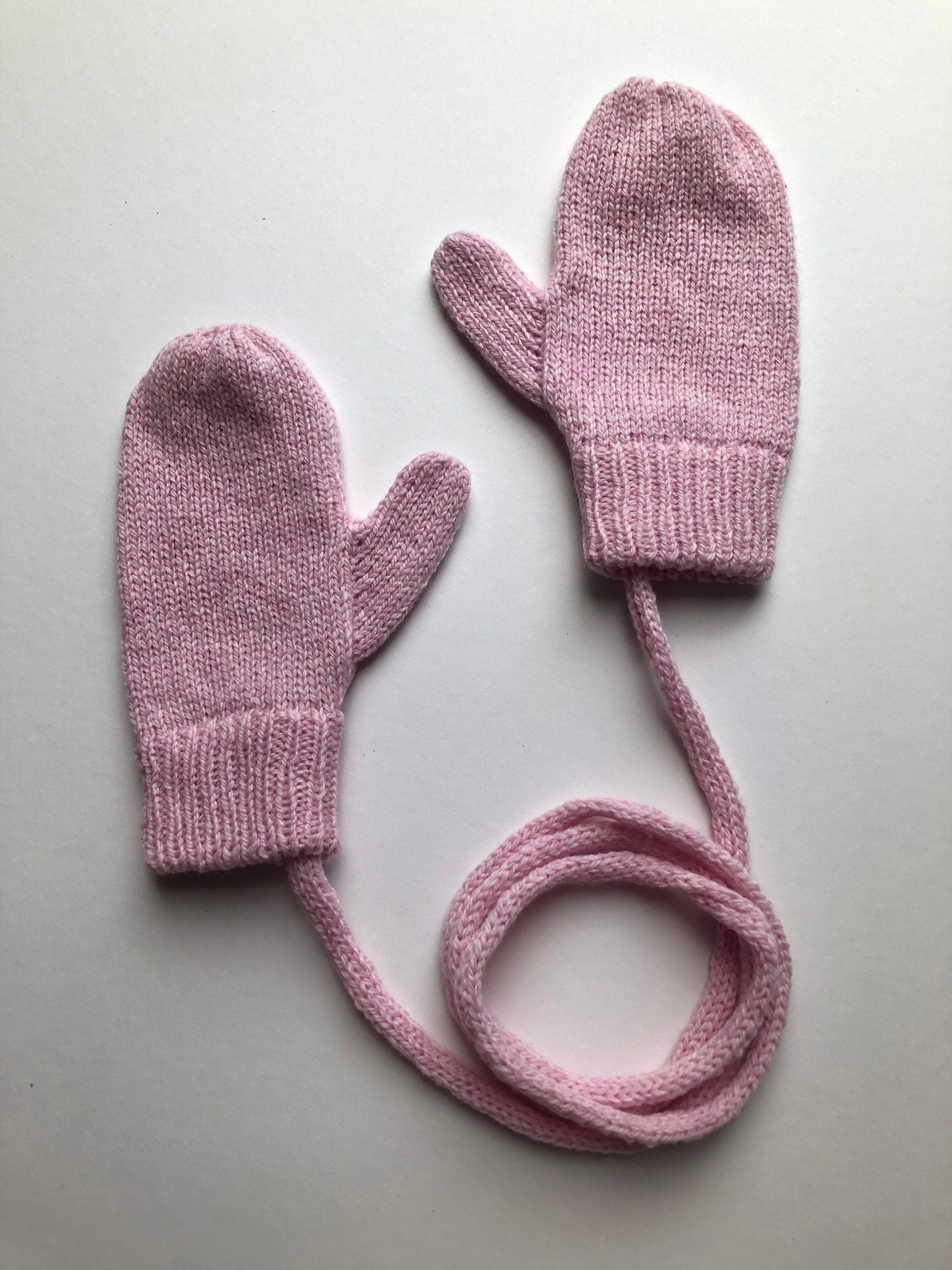 Pink Lambswool Knitted Mittens on a String